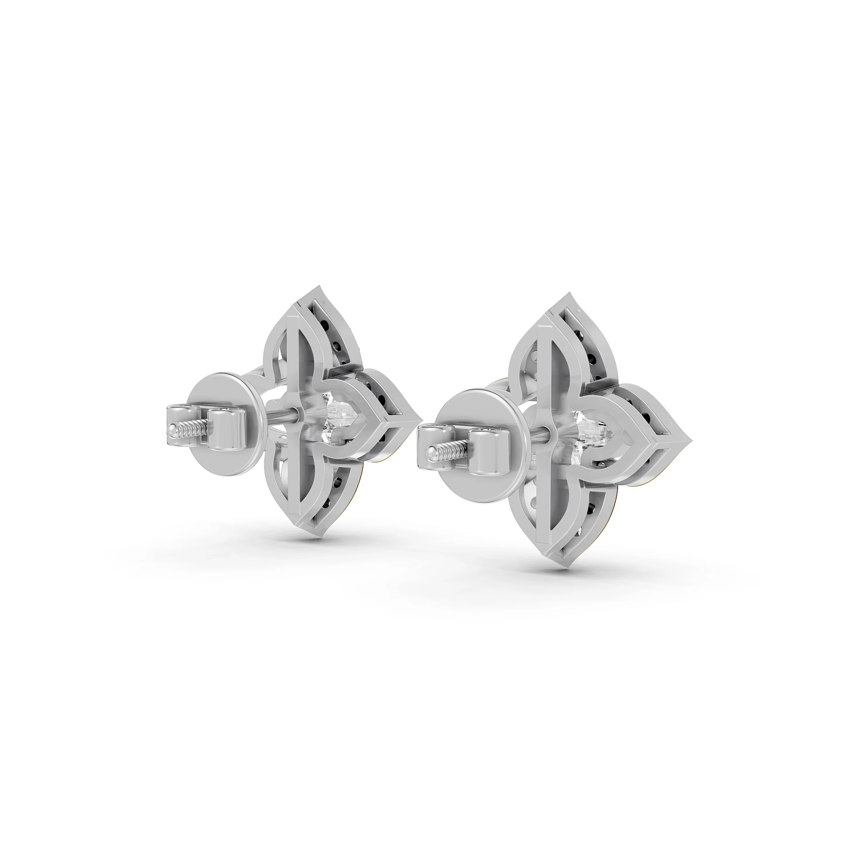 Fancy Diamond Flower Earrings in Two Tone Gold