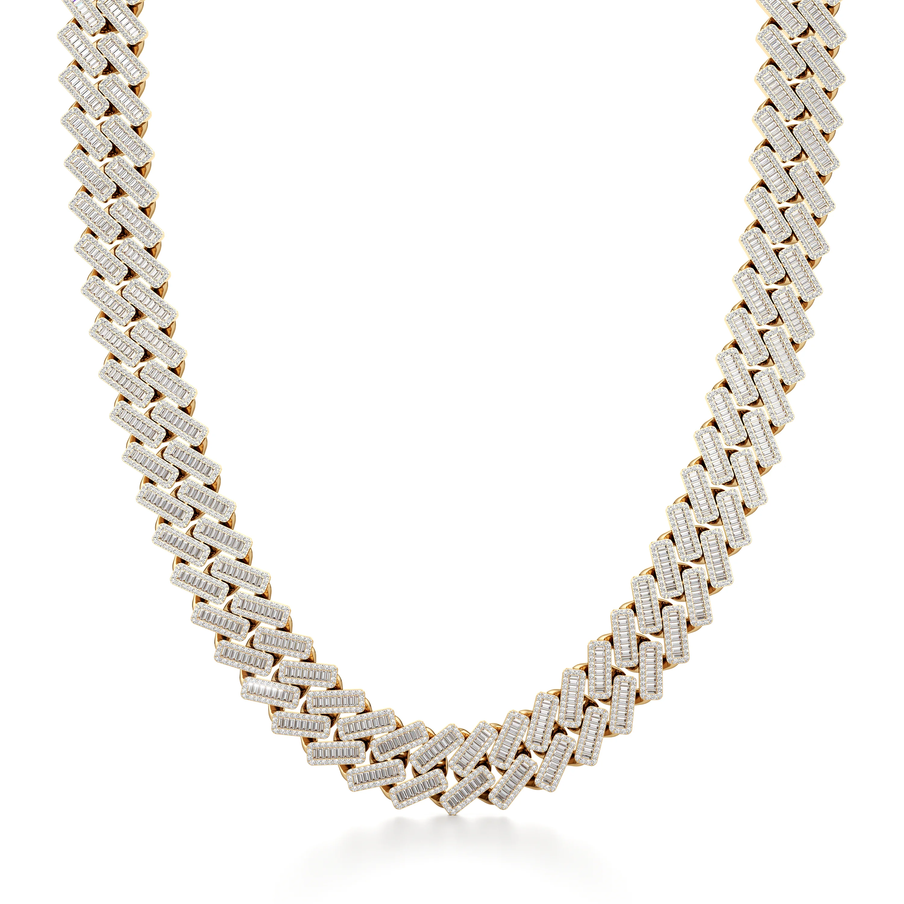Diamond Studded Cuban Zig Zag Link Necklace Chain with Box Closure