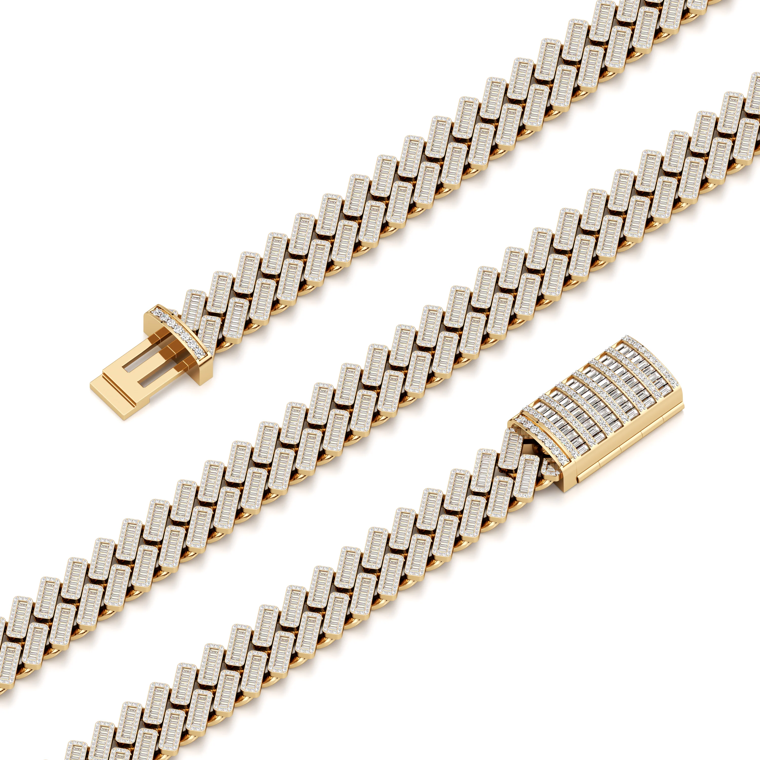 Diamond Studded Cuban Zig Zag Link Necklace Chain with Box Closure