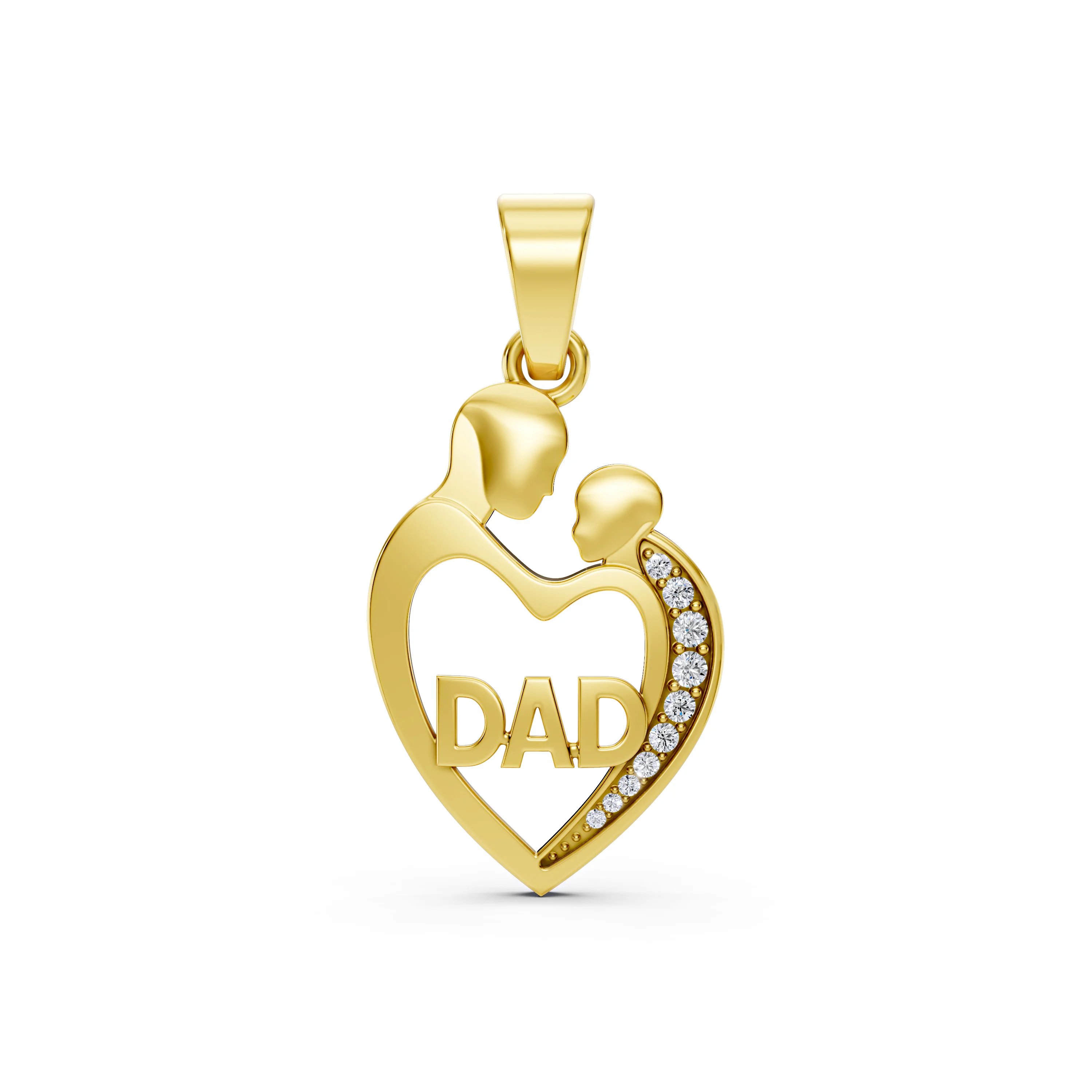 Solid Gold Father and Child Heart Pendant With 0.14 CT.T.W Diamond - Perfect Gift for Dad