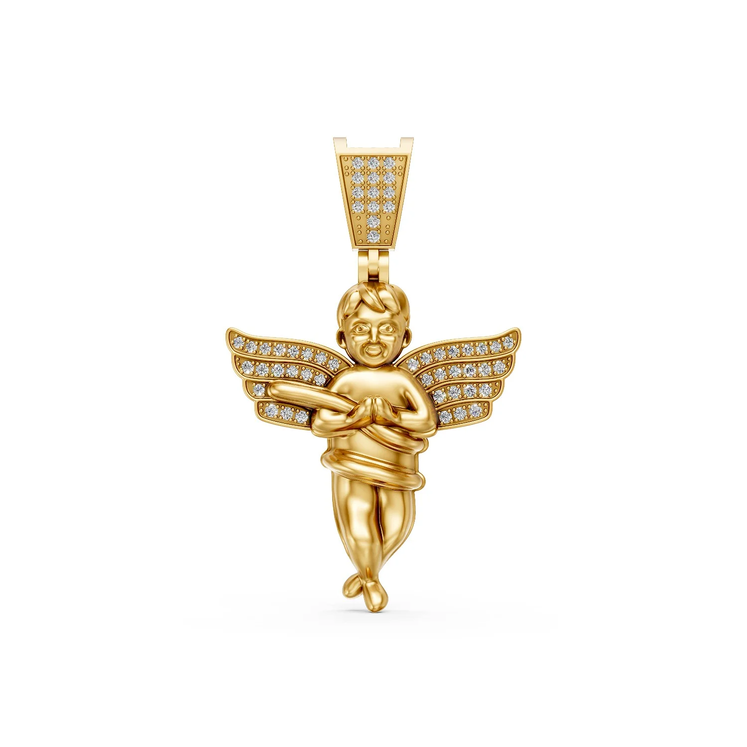 Gold Cherub Angel Pendant with Diamond Accented Wings