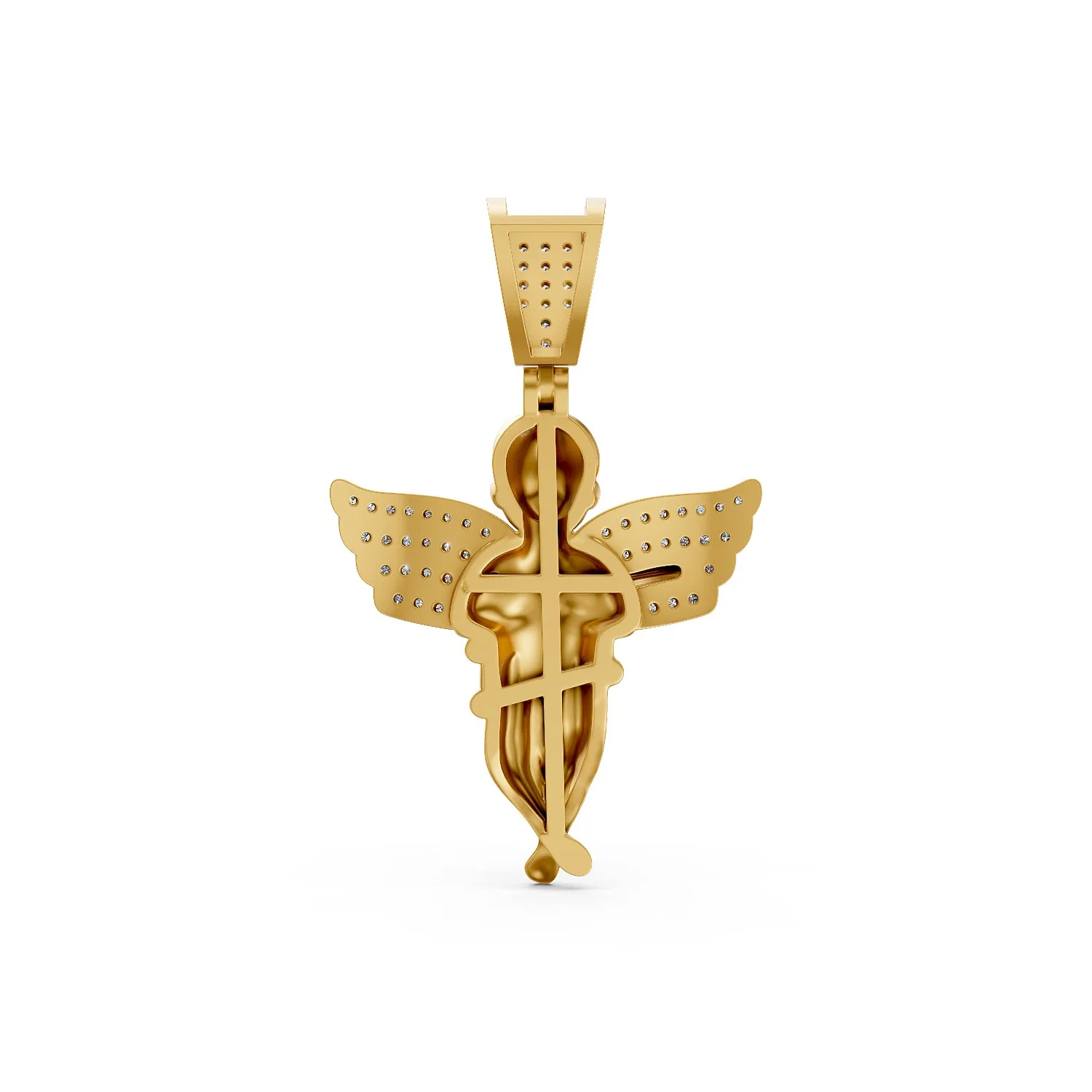 Gold Cherub Angel Pendant with Diamond Accented Wings