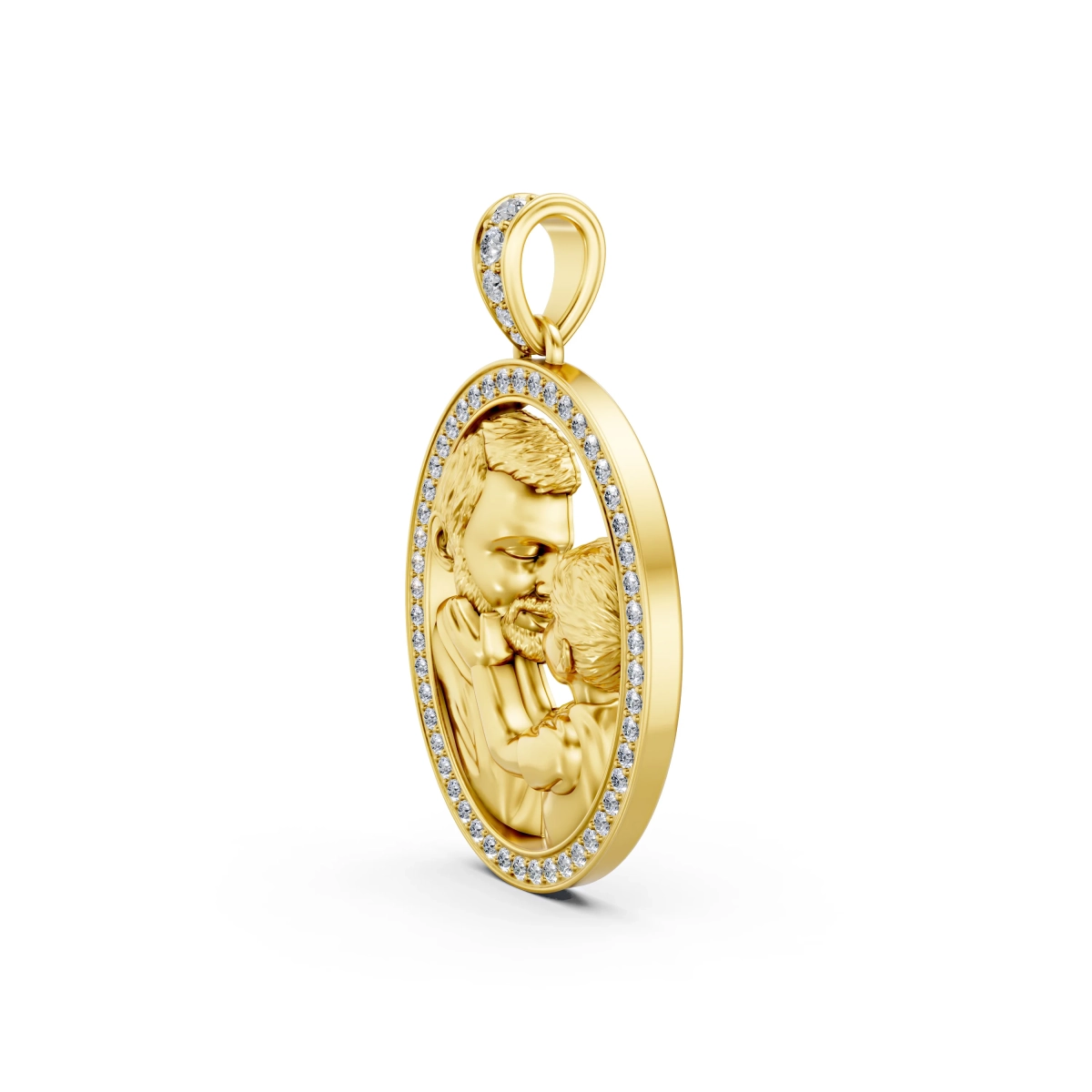 Solid Gold Father-Daughter Pendant with 0.37 CT.T.W Diamonds - Precious Family Bond Jewelry