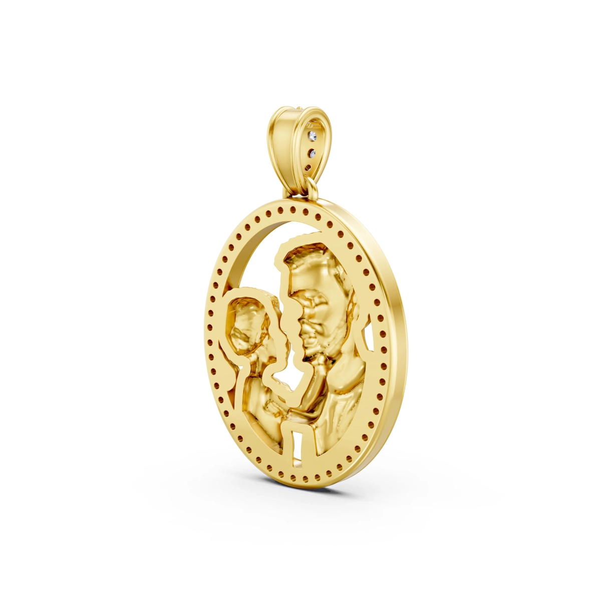 Solid Gold Father-Daughter Pendant with 0.37 CT.T.W Diamonds - Precious Family Bond Jewelry