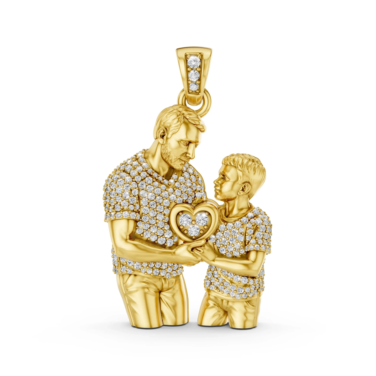 Solid Gold Unbreakable Bond: Father and Son Pendant with 0.78 CT.T.W Diamonds – A Gift of Heartfelt Love