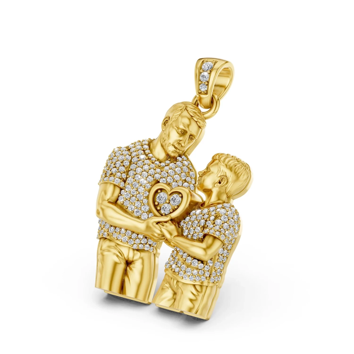 Solid Gold Unbreakable Bond: Father and Son Pendant with 0.78 CT.T.W Diamonds – A Gift of Heartfelt Love