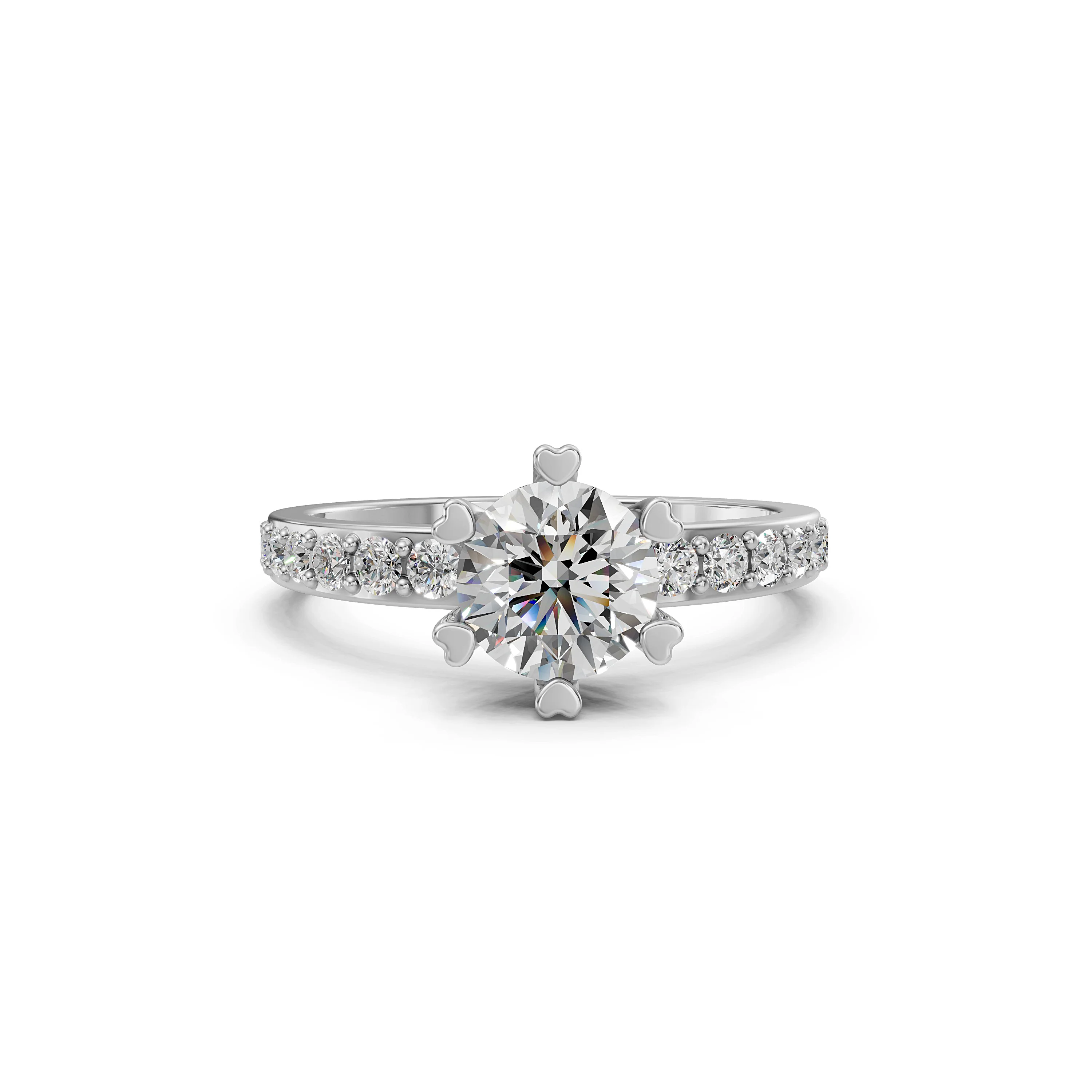 Solid Gold Heart Shape Prong Lab Grown Diamond Engagement Ring
