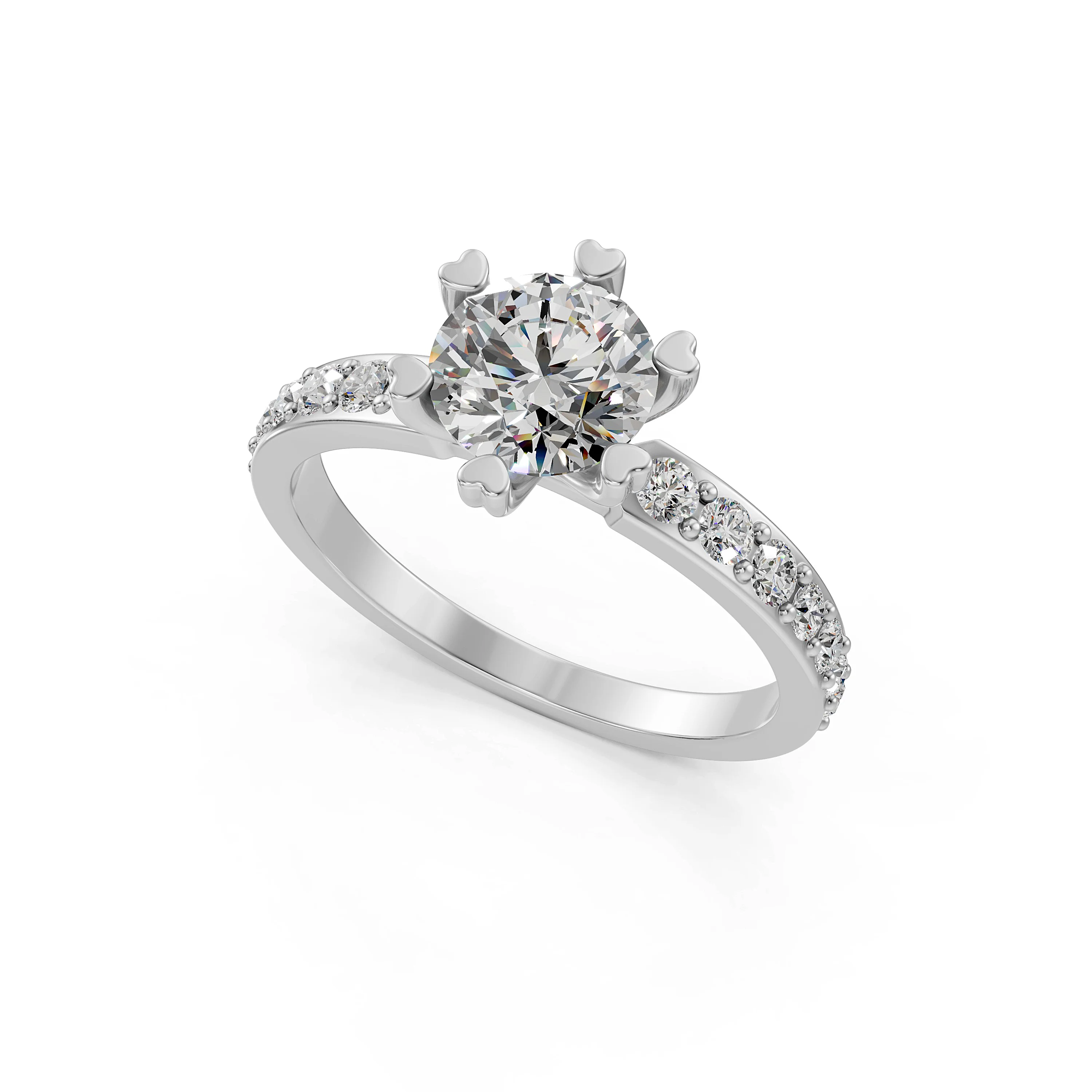 Solid Gold Heart Shape Prong Lab Grown Diamond Engagement Ring