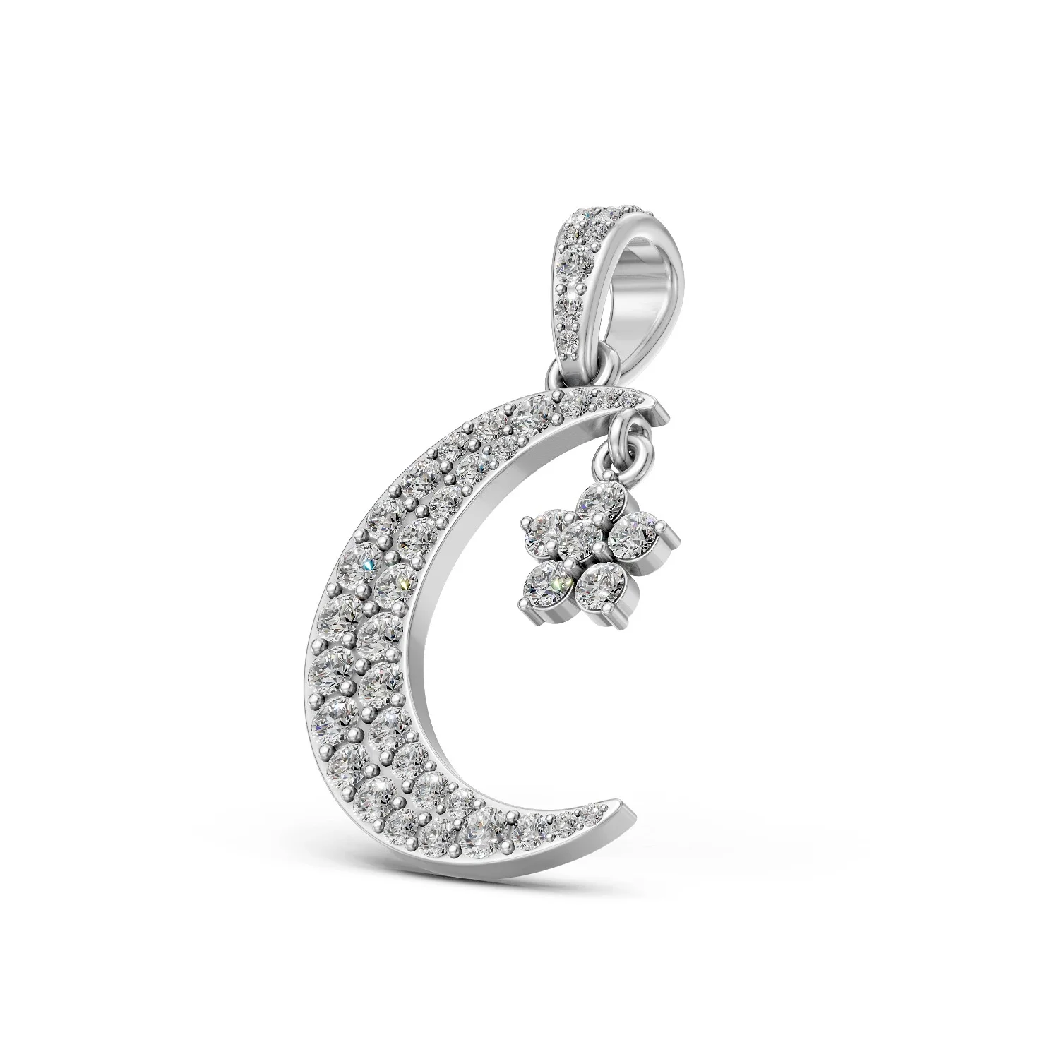 Solid Gold Moon & Star Pendant with Natural Diamonds – Celestial Trendy Charm for Women