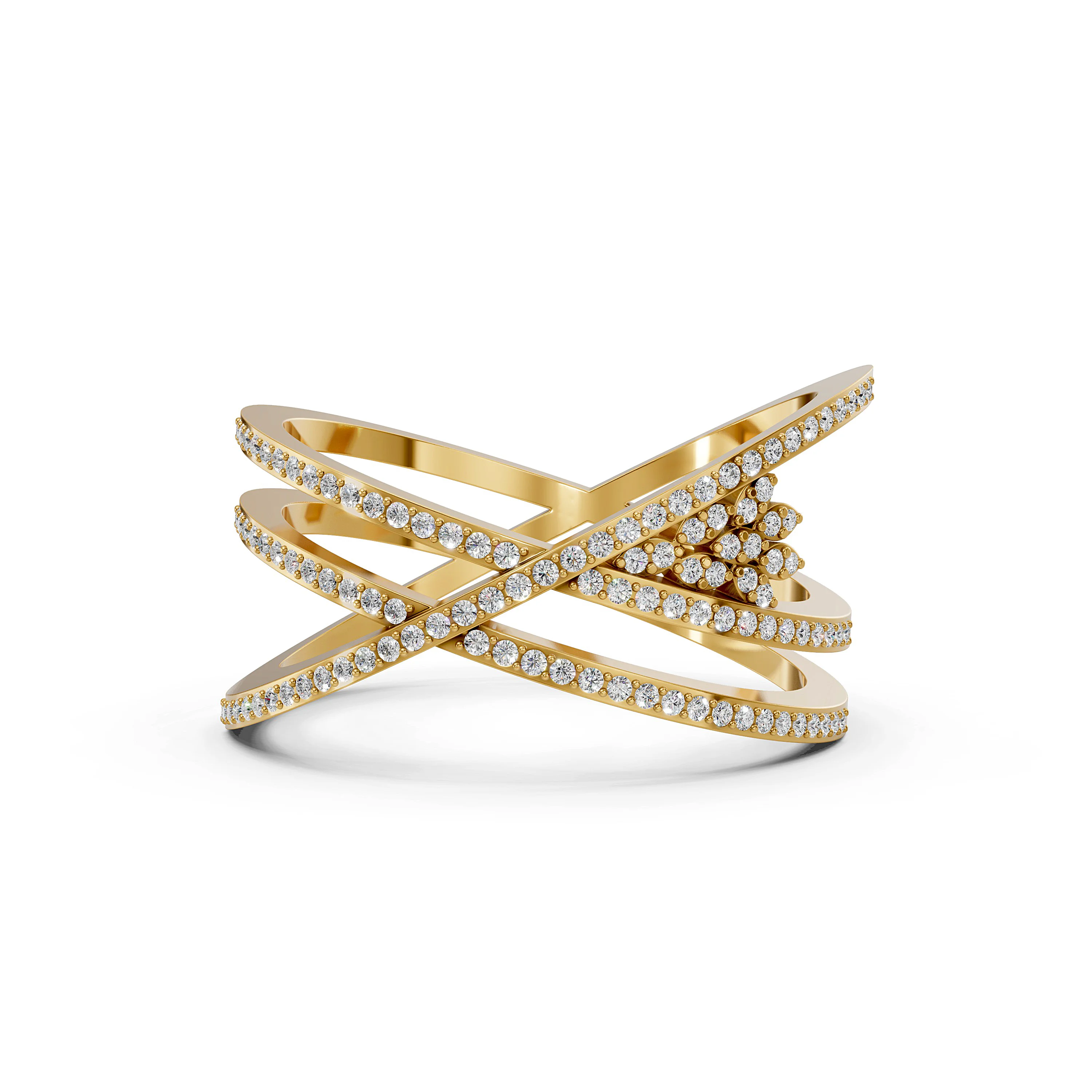 Solid Gold Crossover Diamond Ring for Women - Perfect Anniversary, Engagement and Promise Ring