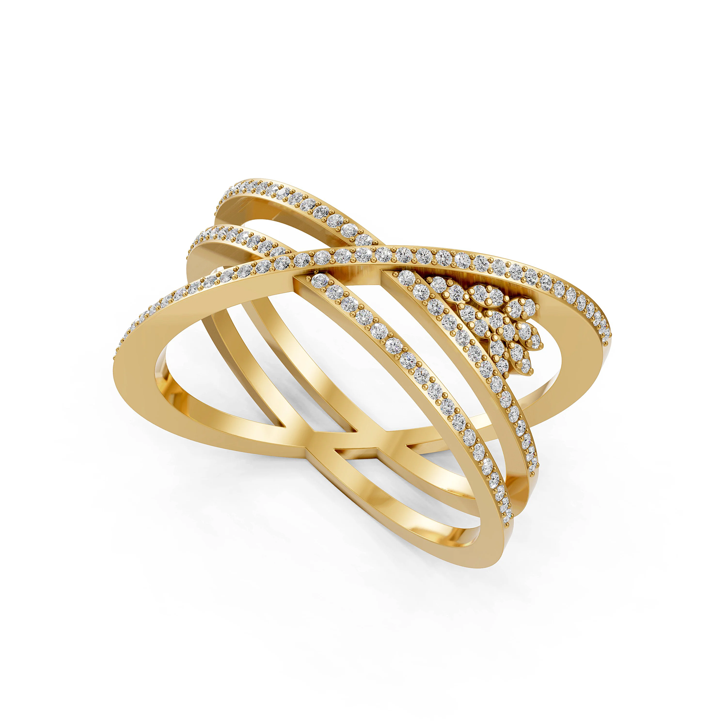 Solid Gold Crossover Diamond Ring for Women - Perfect Anniversary, Engagement and Promise Ring