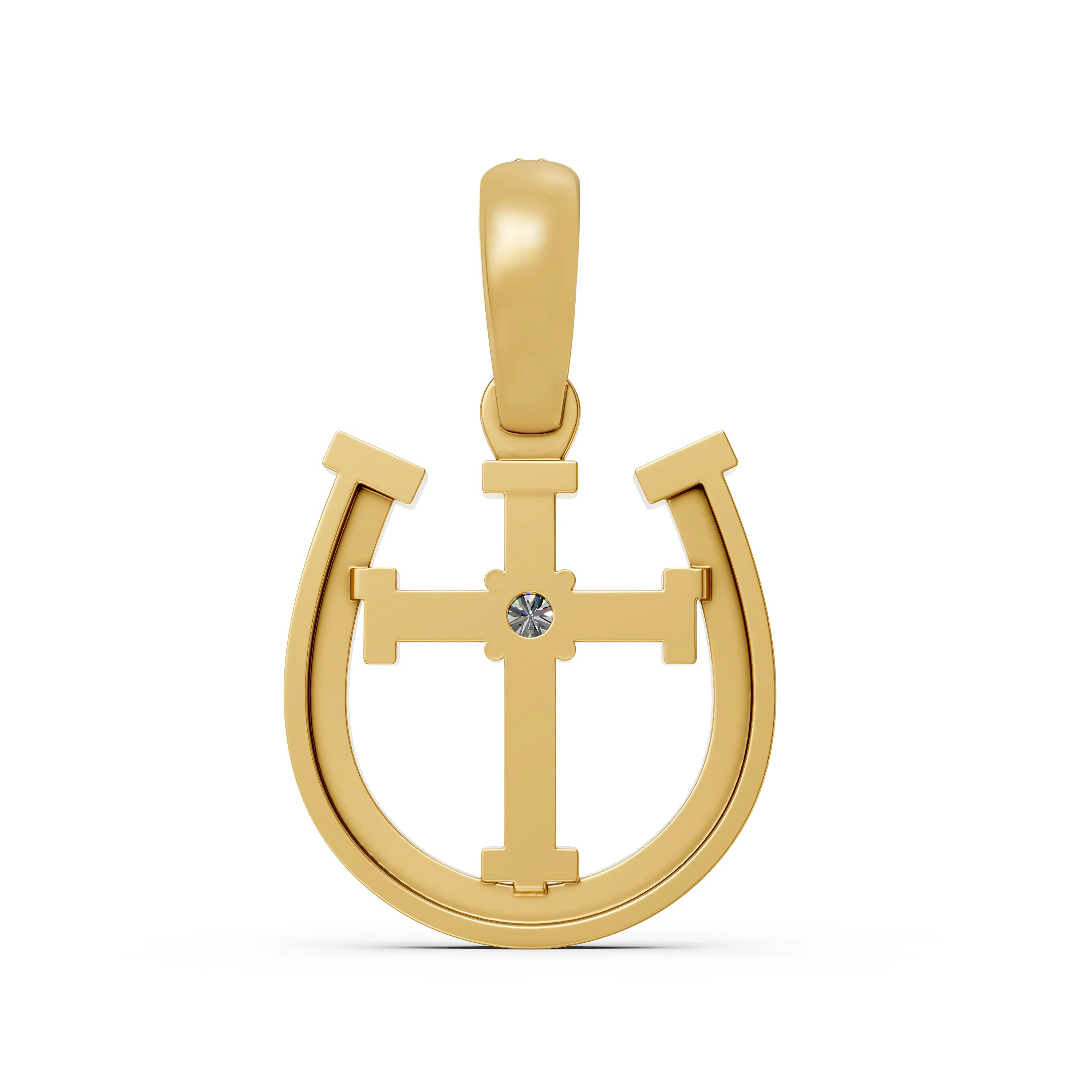 Solid Gold Horseshoe Cross Diamond Pendant