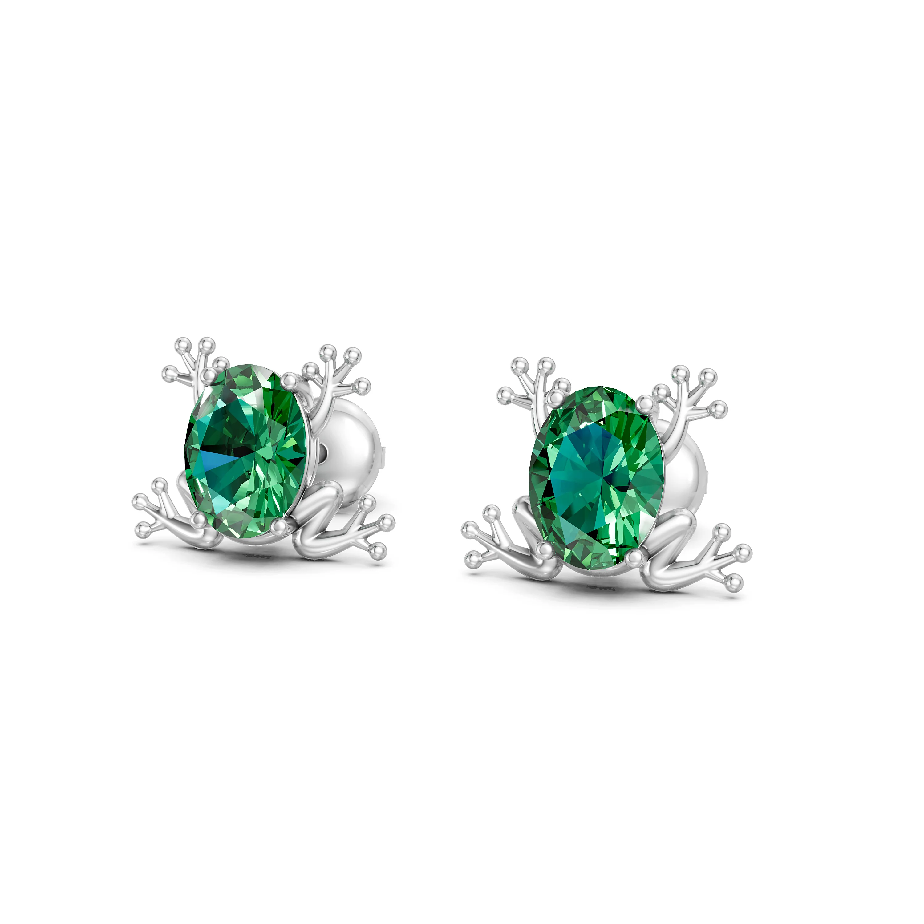 Enchanting Emerald Oval Frog Stud Earrings in Luxe Gold | Fancy Studs for Her