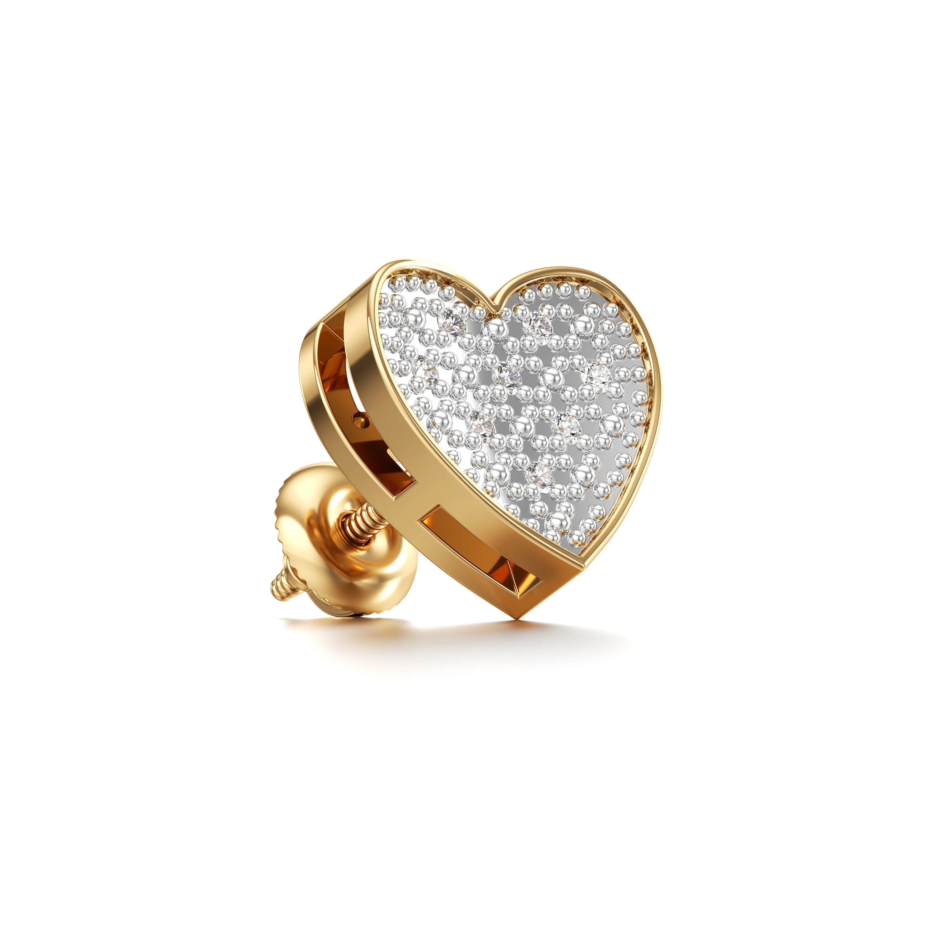 10K Yellow Gold Heart Shaped Diamond Accent Stud Earrings For Her
