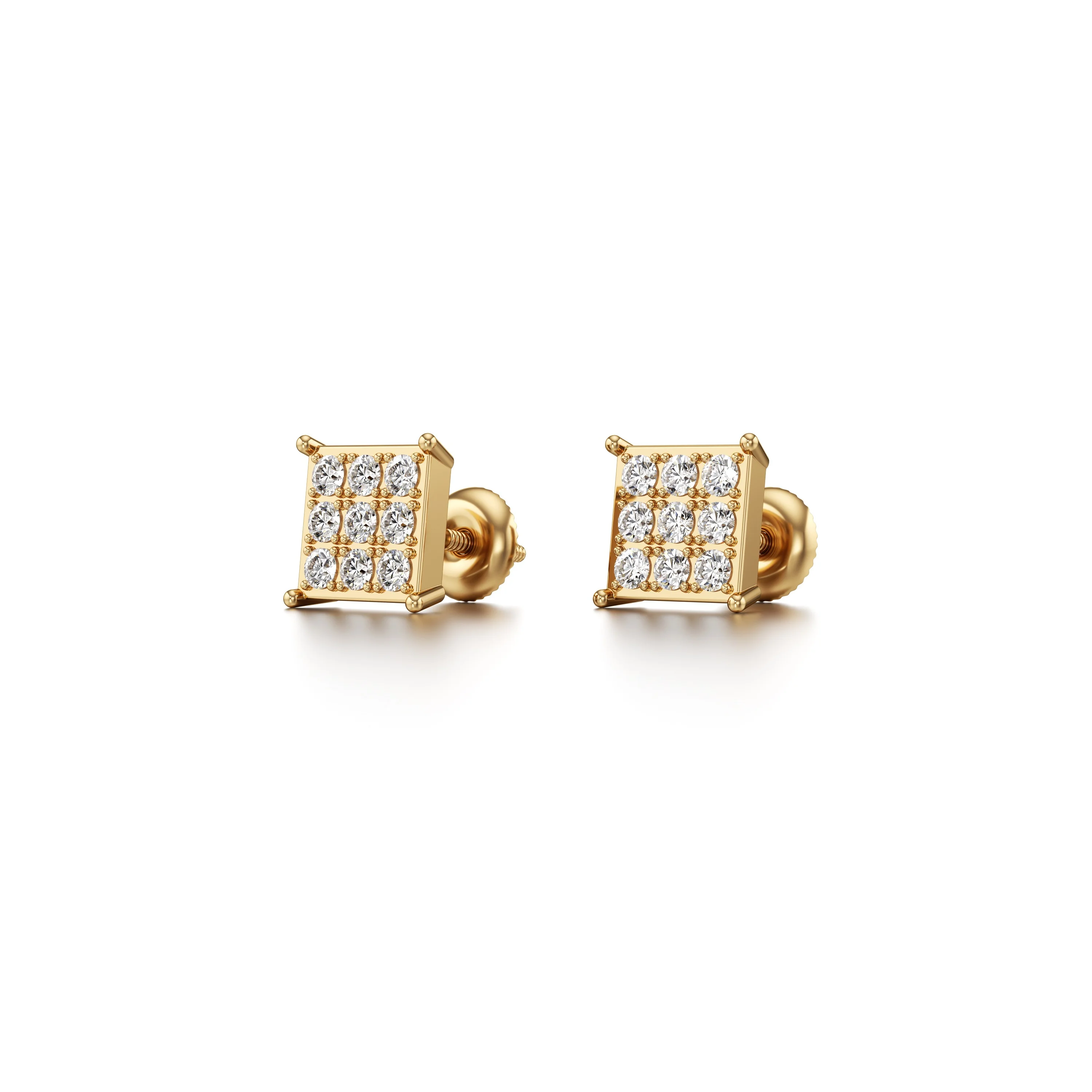 14K Square Shaped 0.13 CT.T.W Diamond Stud Earrings 