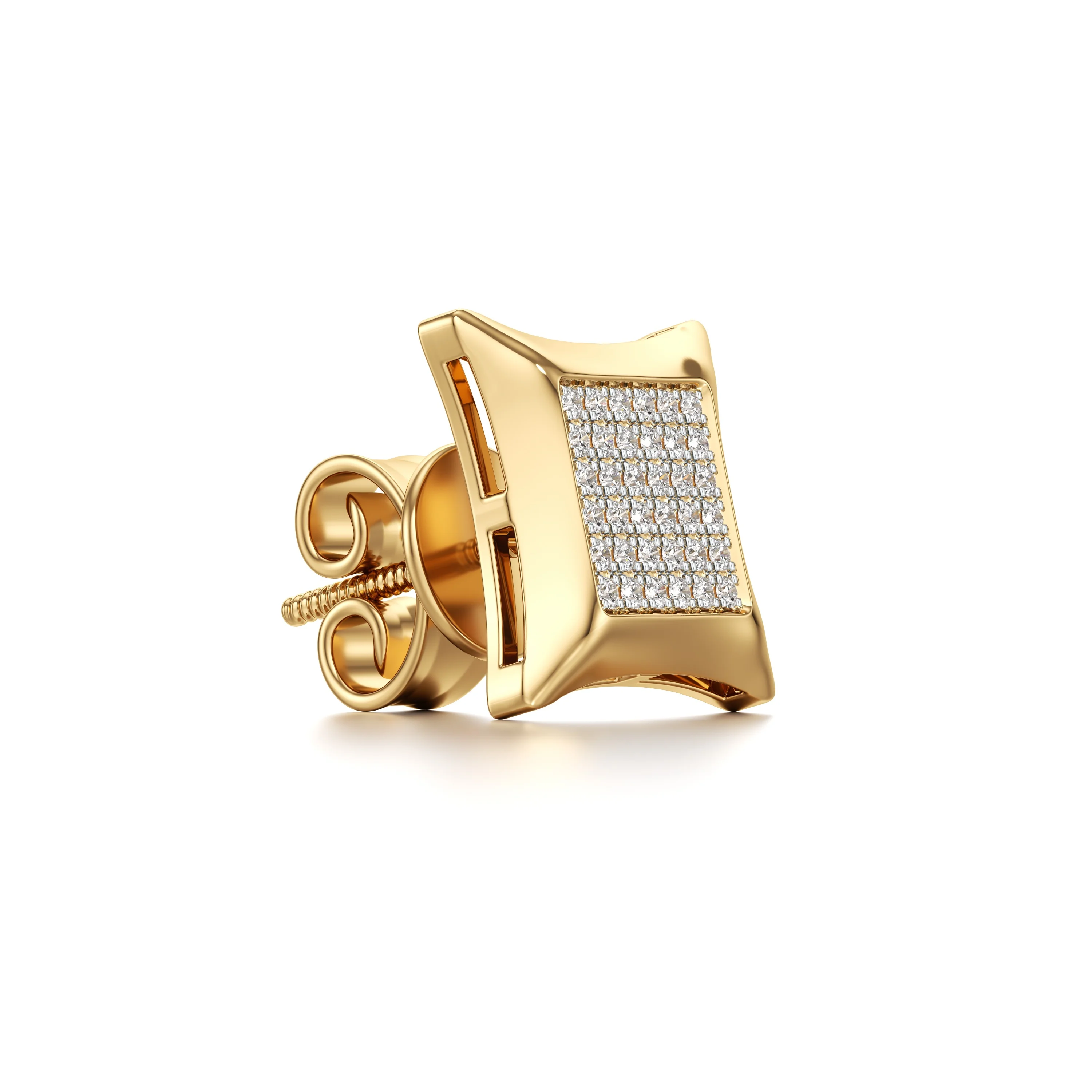 Gold Cushion Shaped Diamond Pavé Stud Earrings