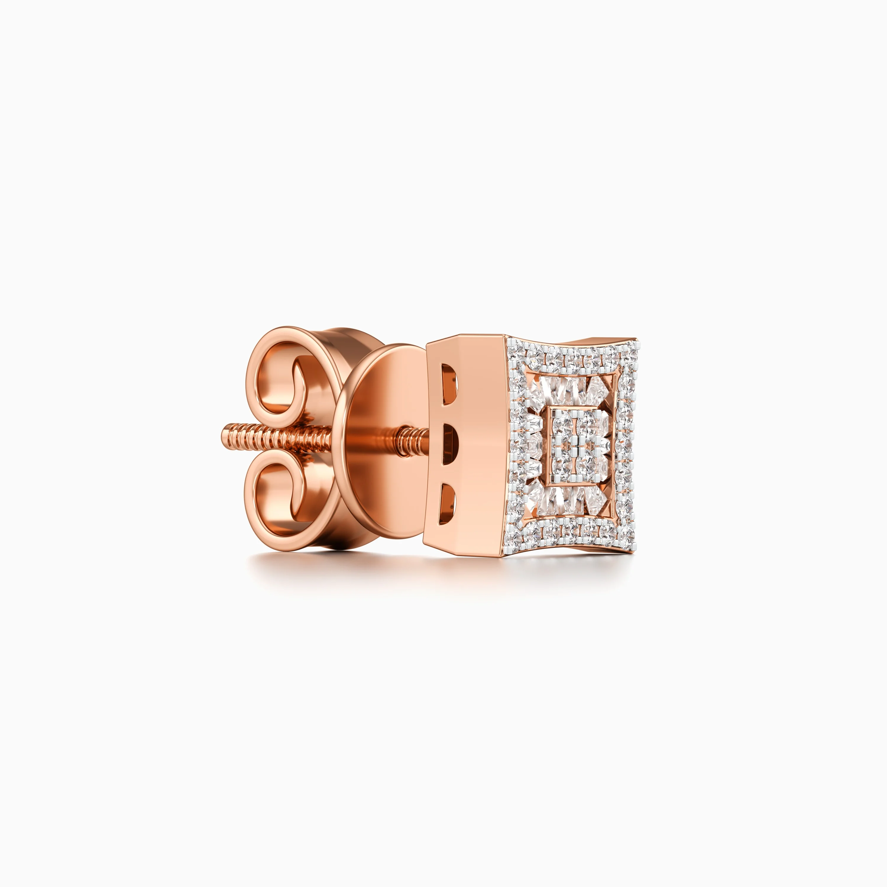 Gold Vintage-Inspired Square Diamond Stud Earrings-10K-Rose Gold