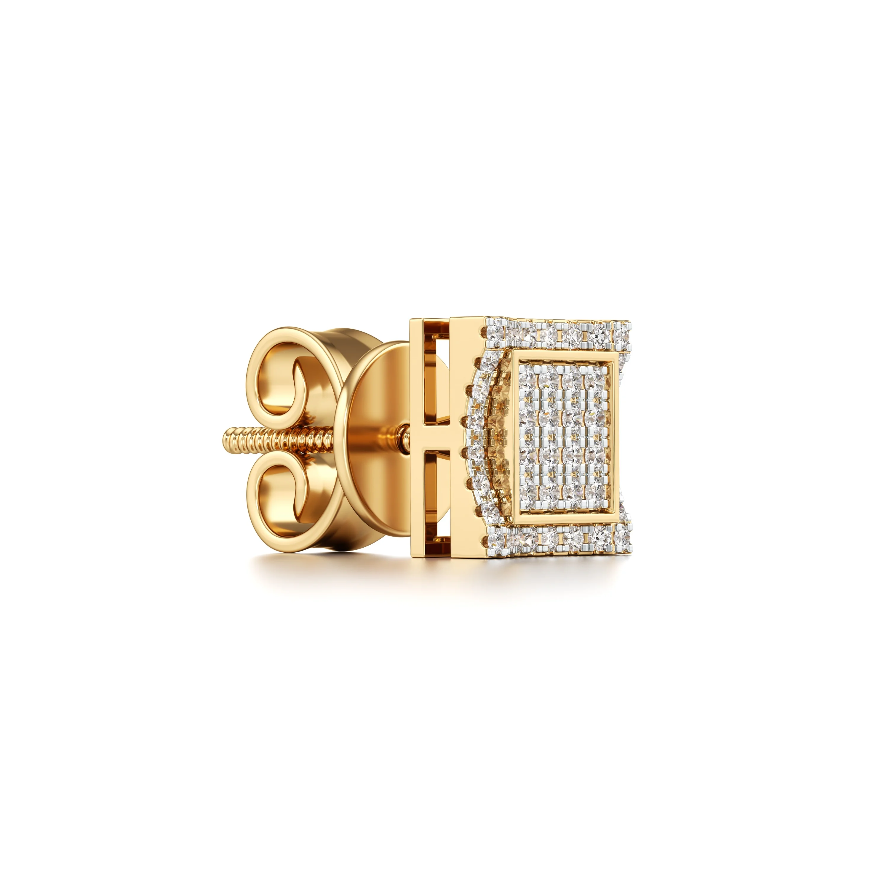 Gold Square Diamond Stud Earrings