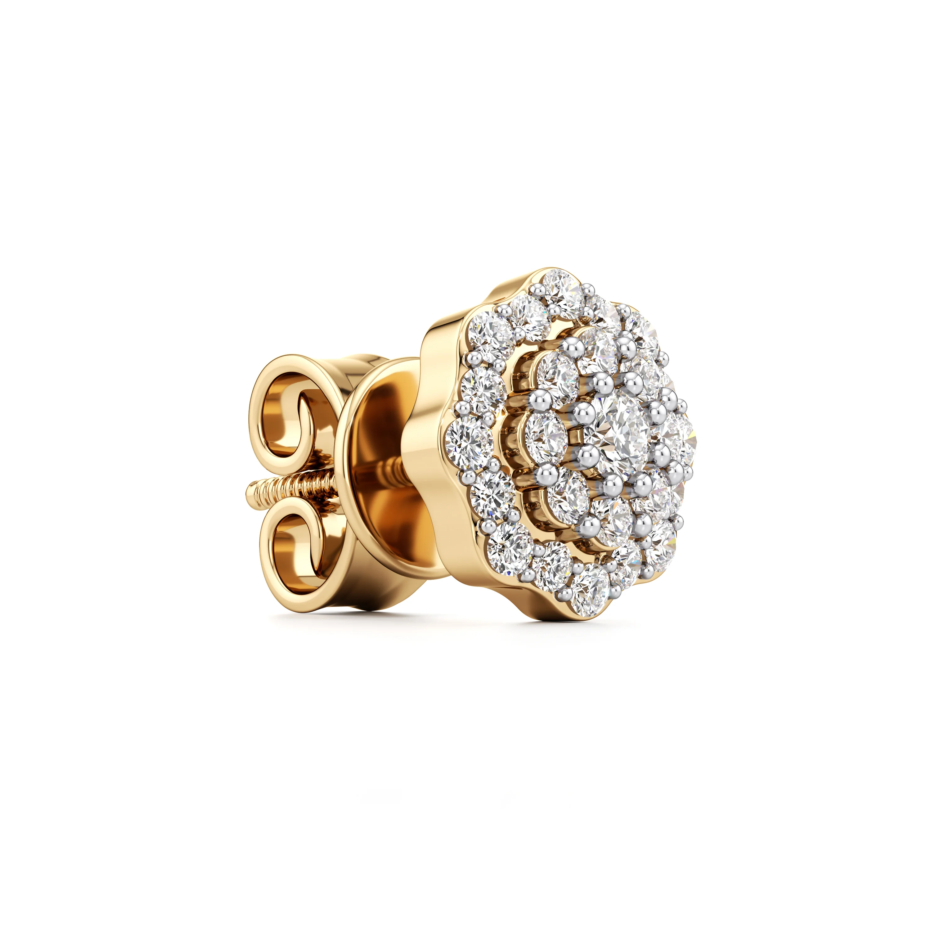 Brilliant Flower Blossom Gold Diamond Stud Earrings
