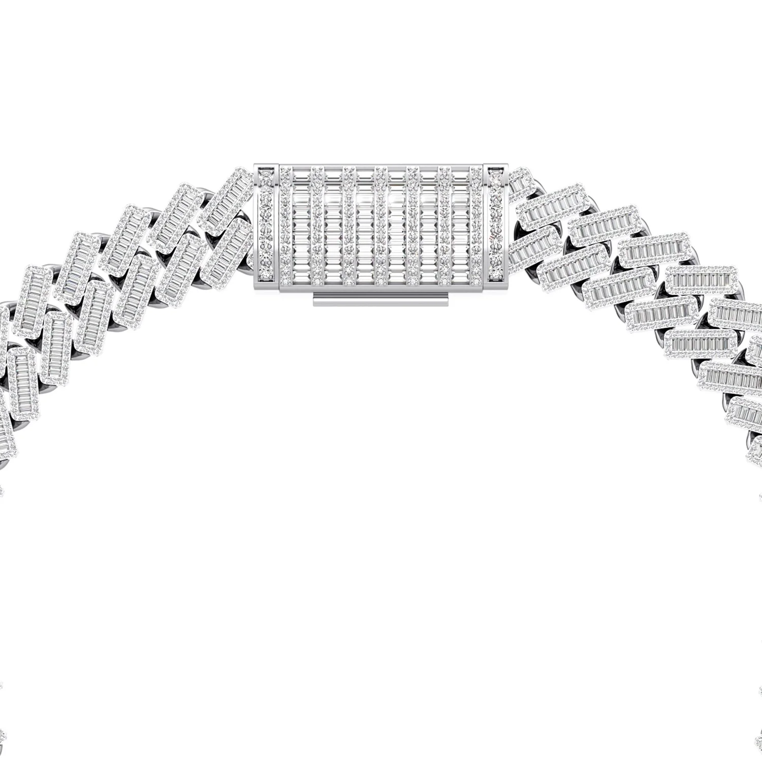10K White Gold Diamond Studded Cuban Zig Zag Link Necklace Chain with Box Closure