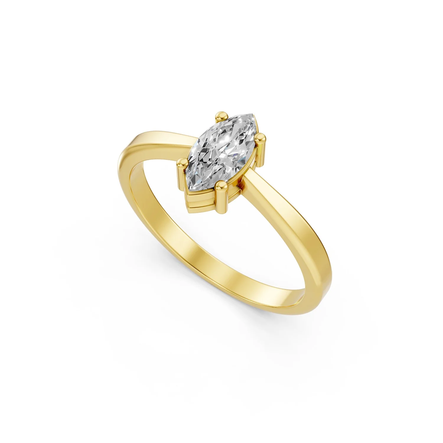 Solid Gold Marquise Cut Solitaire Diamond Ring For Her