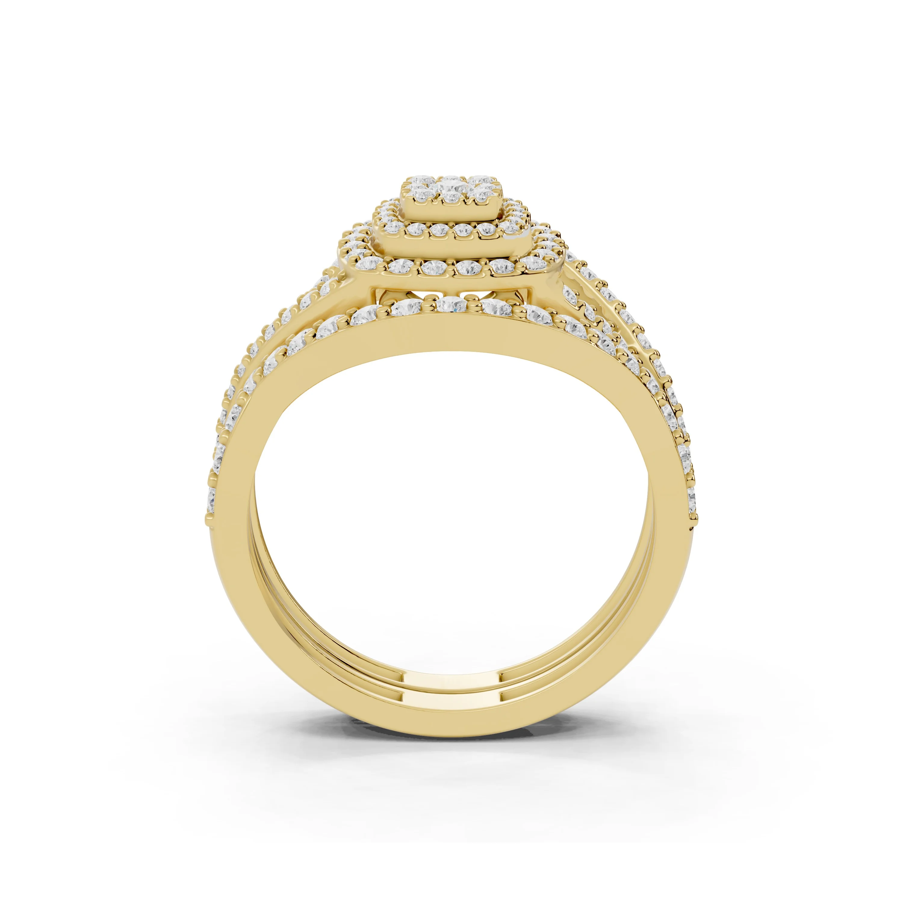 Diamond Cluster Bridal Ring set with Elegant Twisted Band with Round Prong Set Diamonds