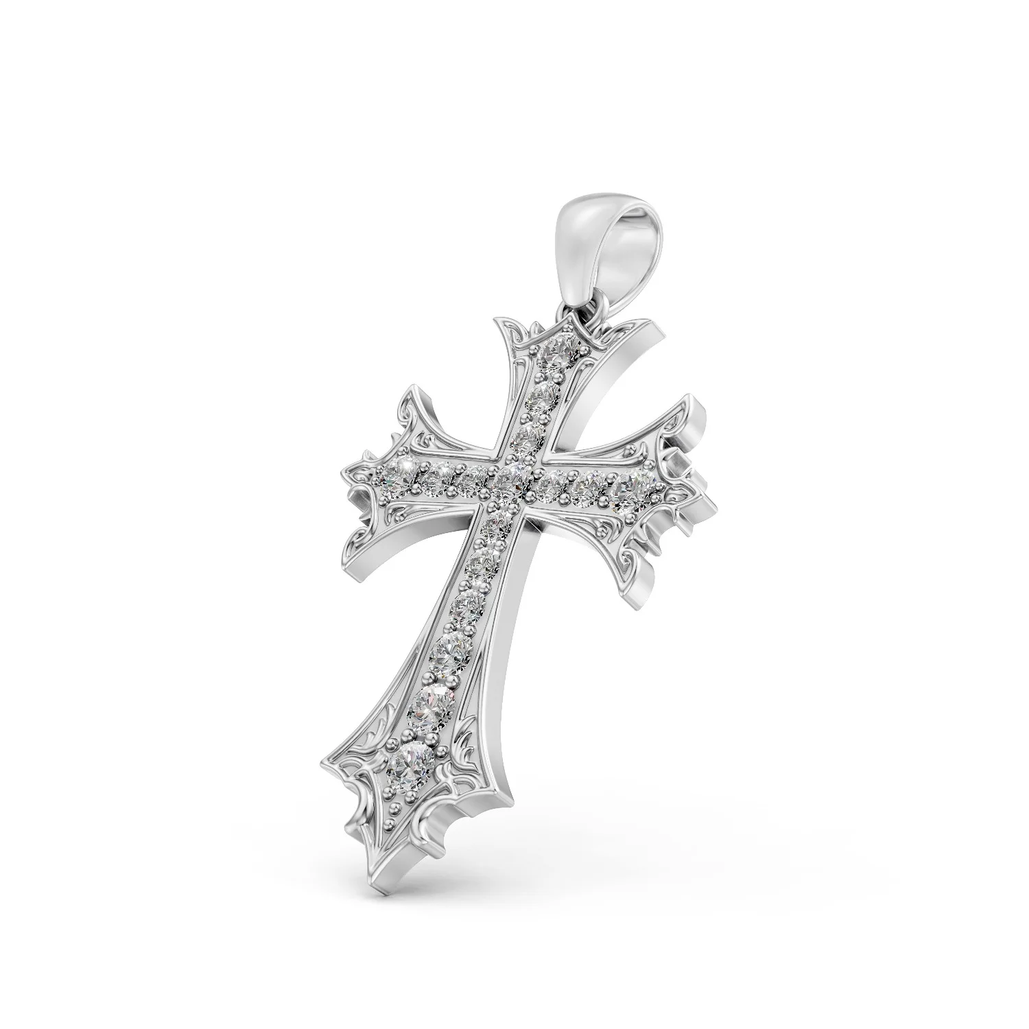 Solid Gold Cross Pendant with 0.76 CT.T.W Natural Diamonds - Elegant, Intricate Design