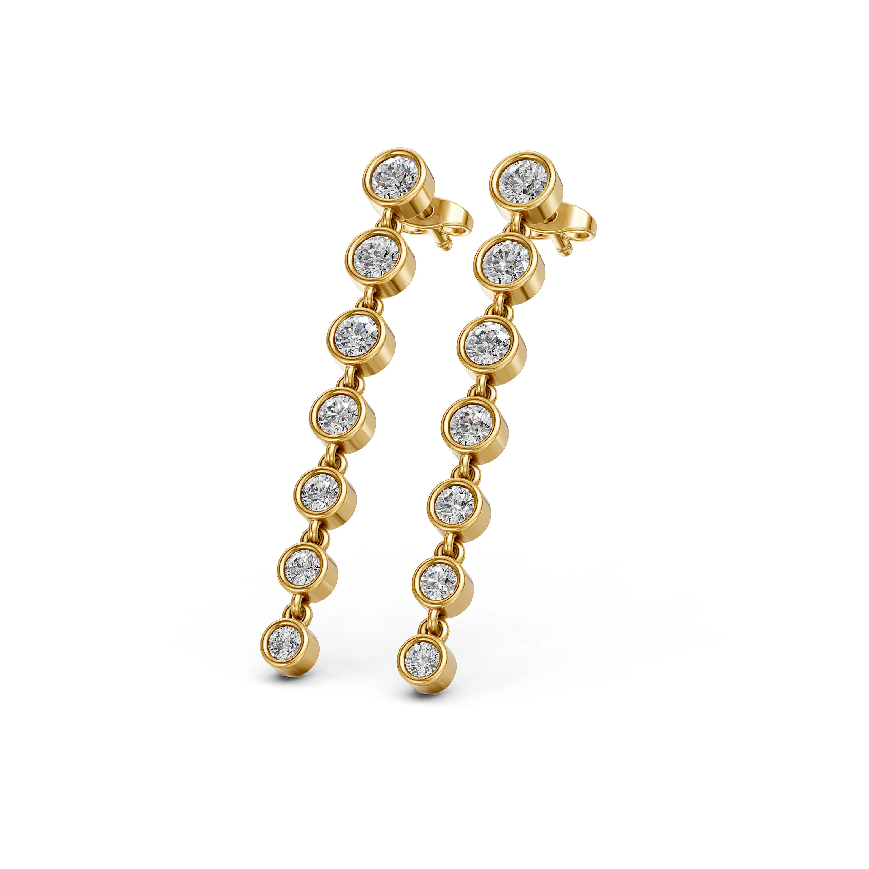 Solid Gold Bezel Set Lab Grown Diamonds Drop and Dangle Earrings