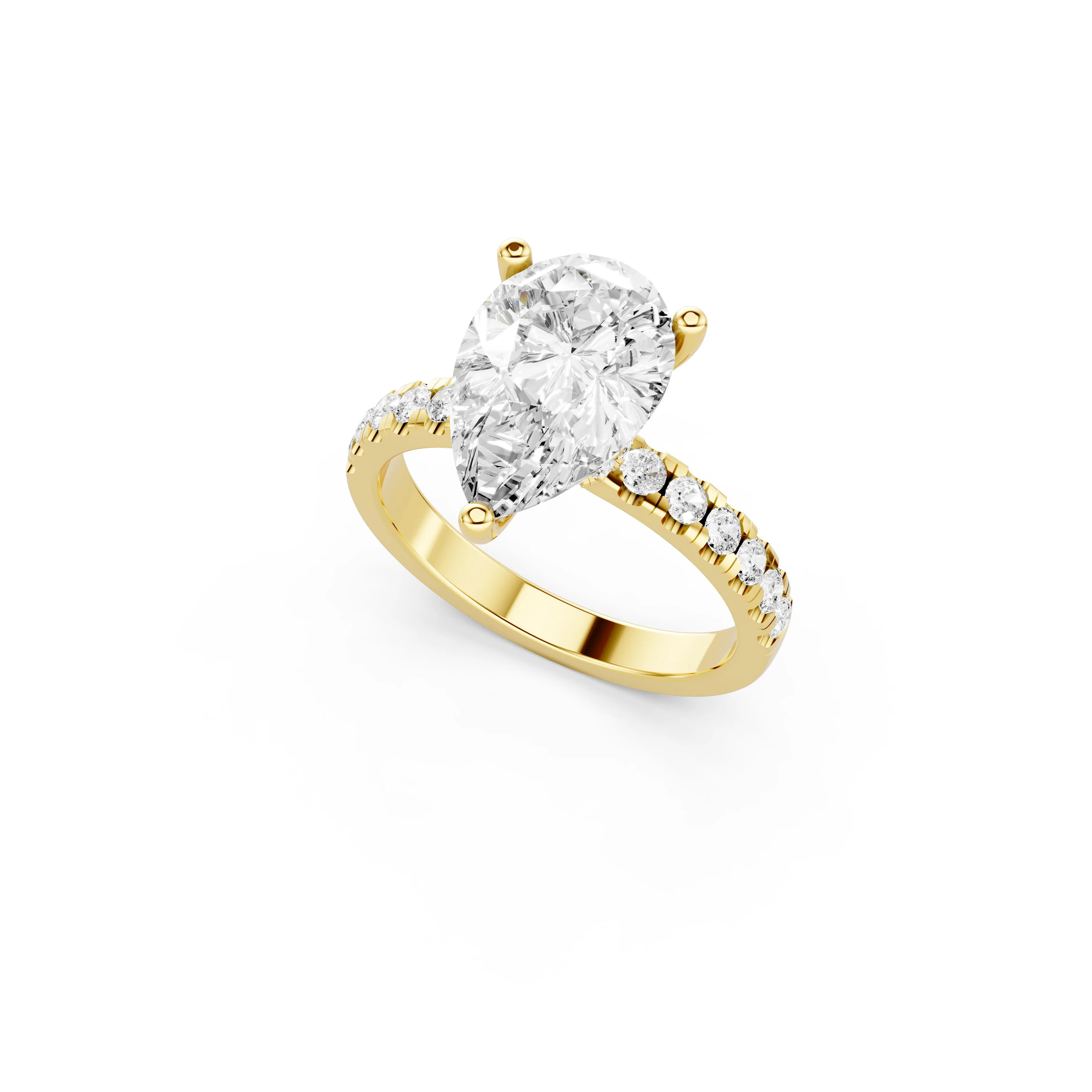 Solid Gold Classic Pear-Shaped Diamond Engagement Ring