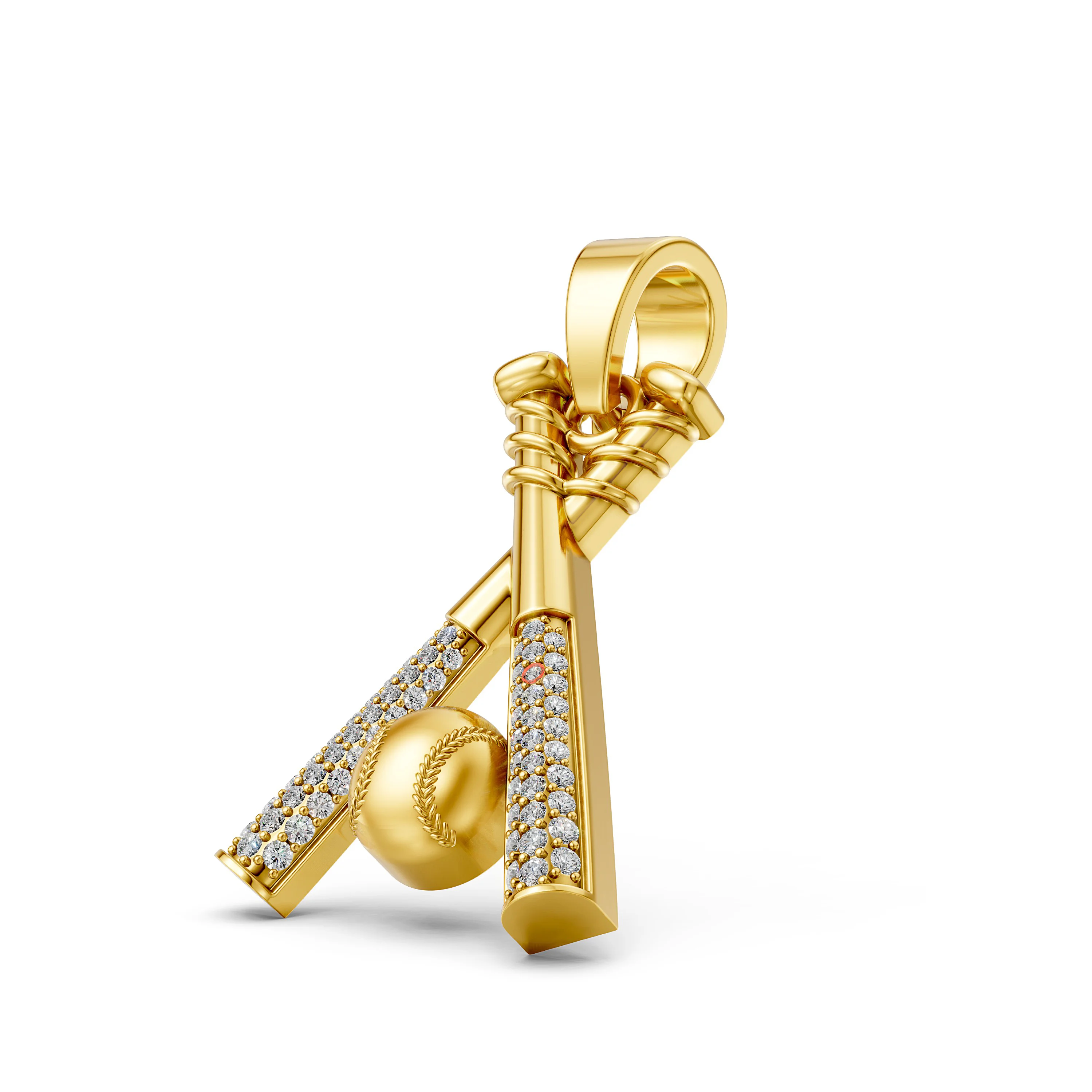 Gold Elegant Design Sports Inspired Baseball Bat and Ball Pendant