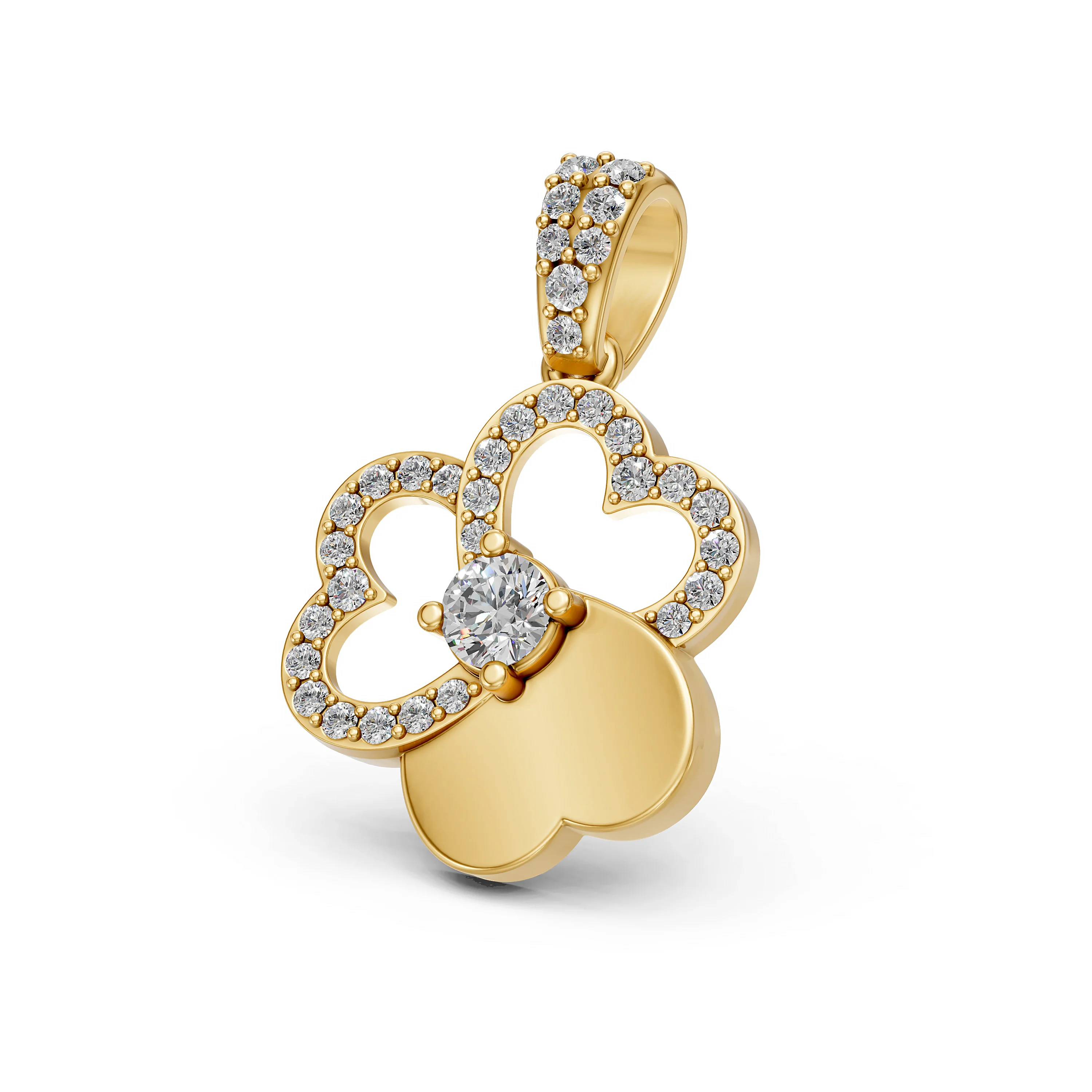 Solid Gold Natural Diamond Gold Heart Floral Pendant