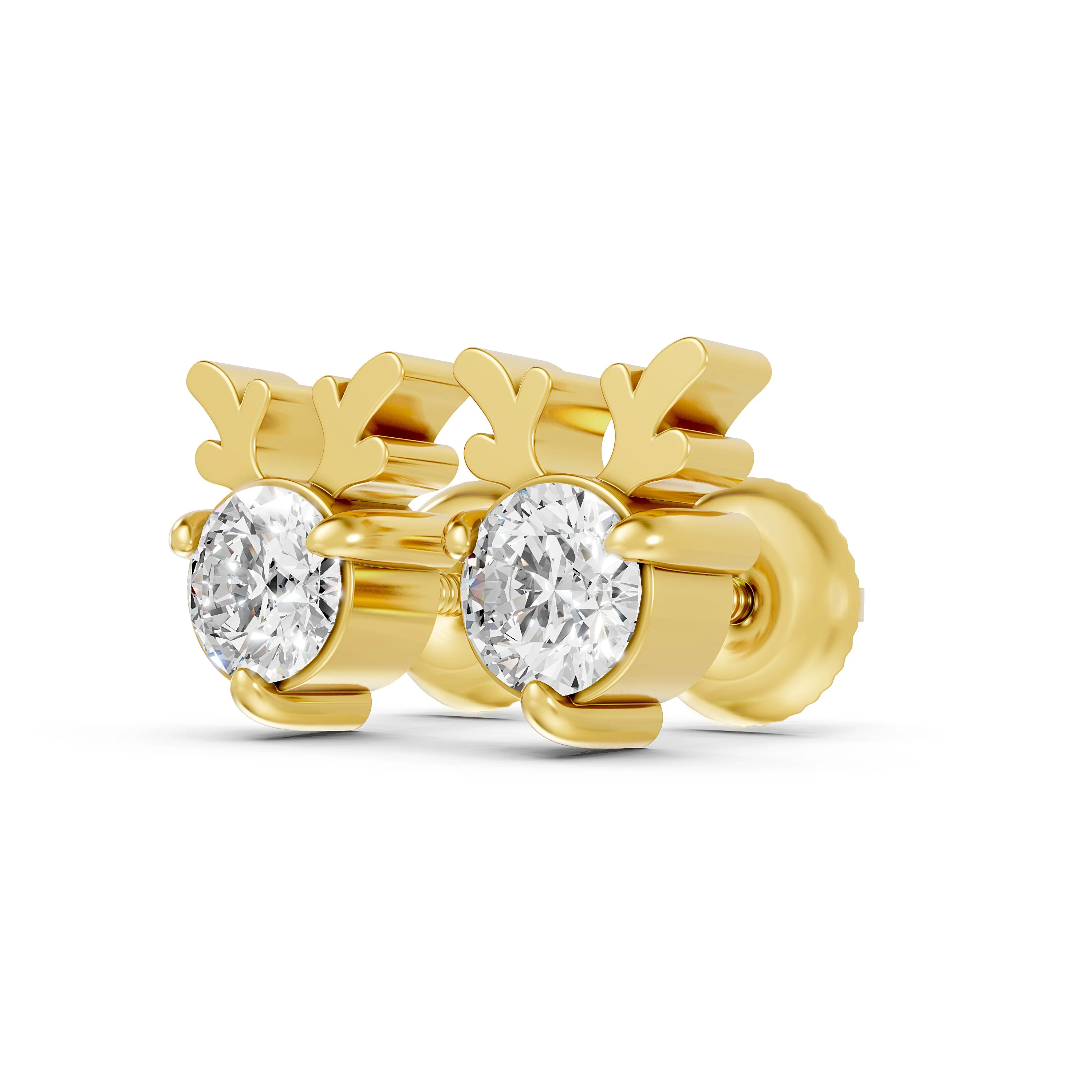 Solid Gold Reindeer Diamond Stud Earrings