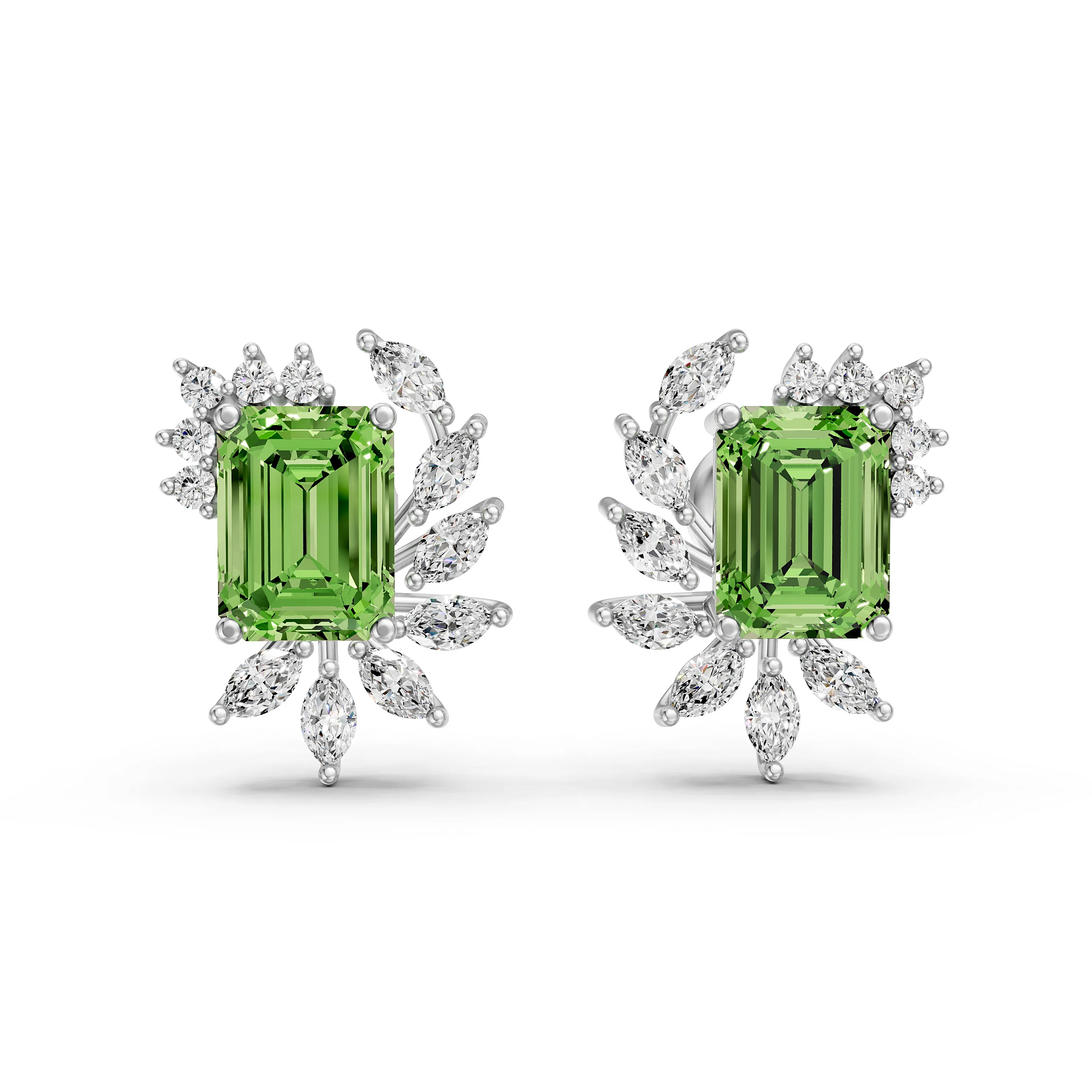 Center Peridot with Marquise Lab Grown Diamonds Fashion Stud earring in Luxe Gold