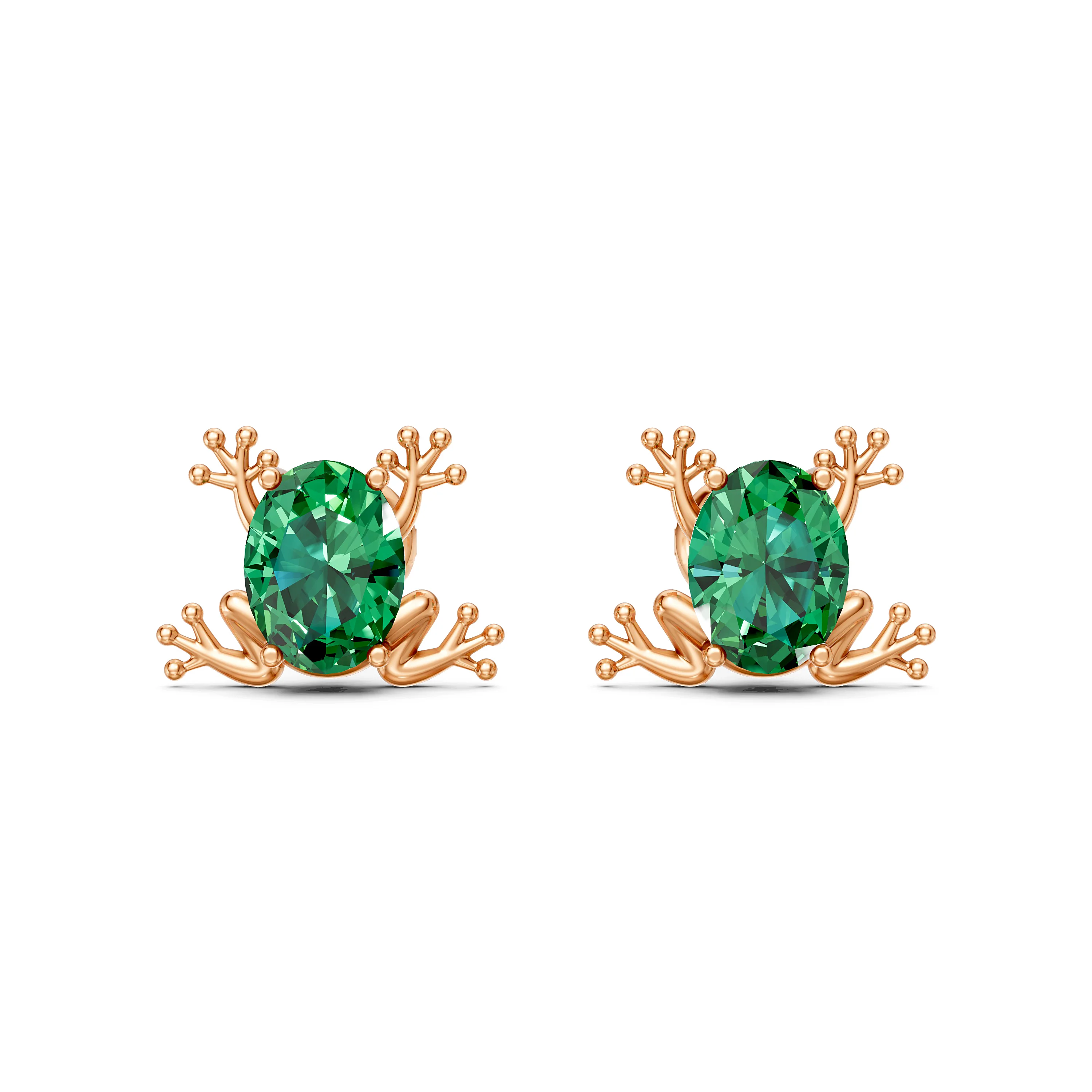 Enchanting Emerald Oval Frog Stud Earrings in 10K Rose Gold | Fancy Studs for Her