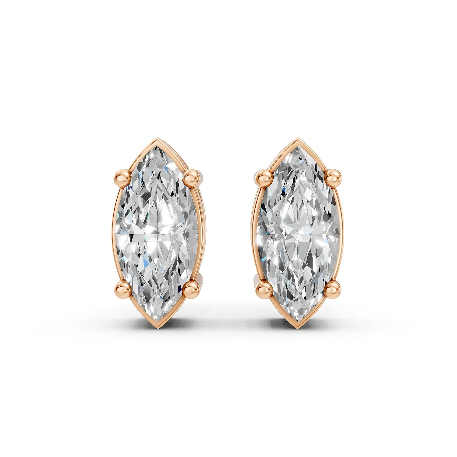 10K Rose Gold 0.66 CT.T.W Marquise-Cut Diamond Solitaire Stud Earrings