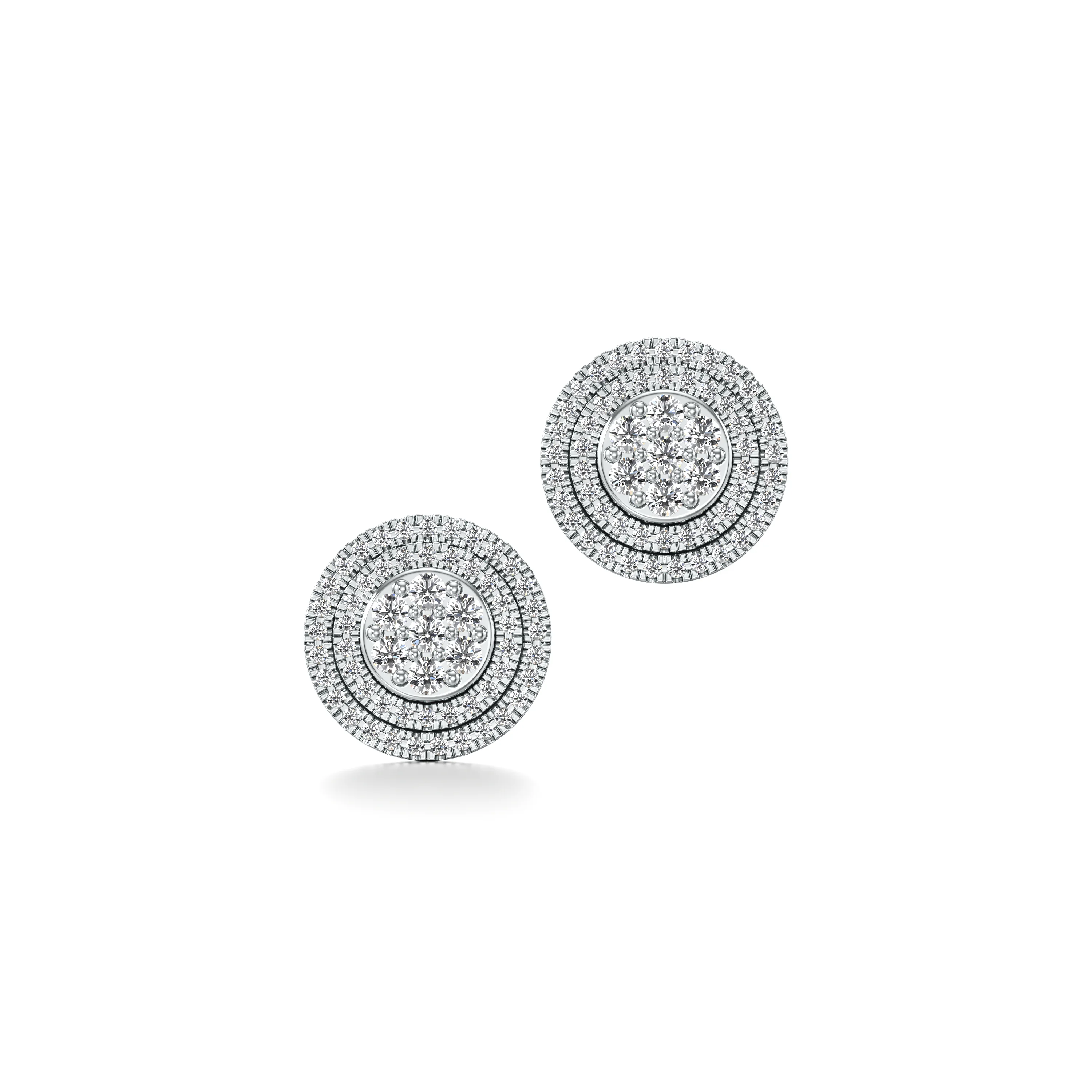 10K White Gold 0.56 CT.T.W Diamond Round Cluster Halo Design Unisex Stud Earrings 