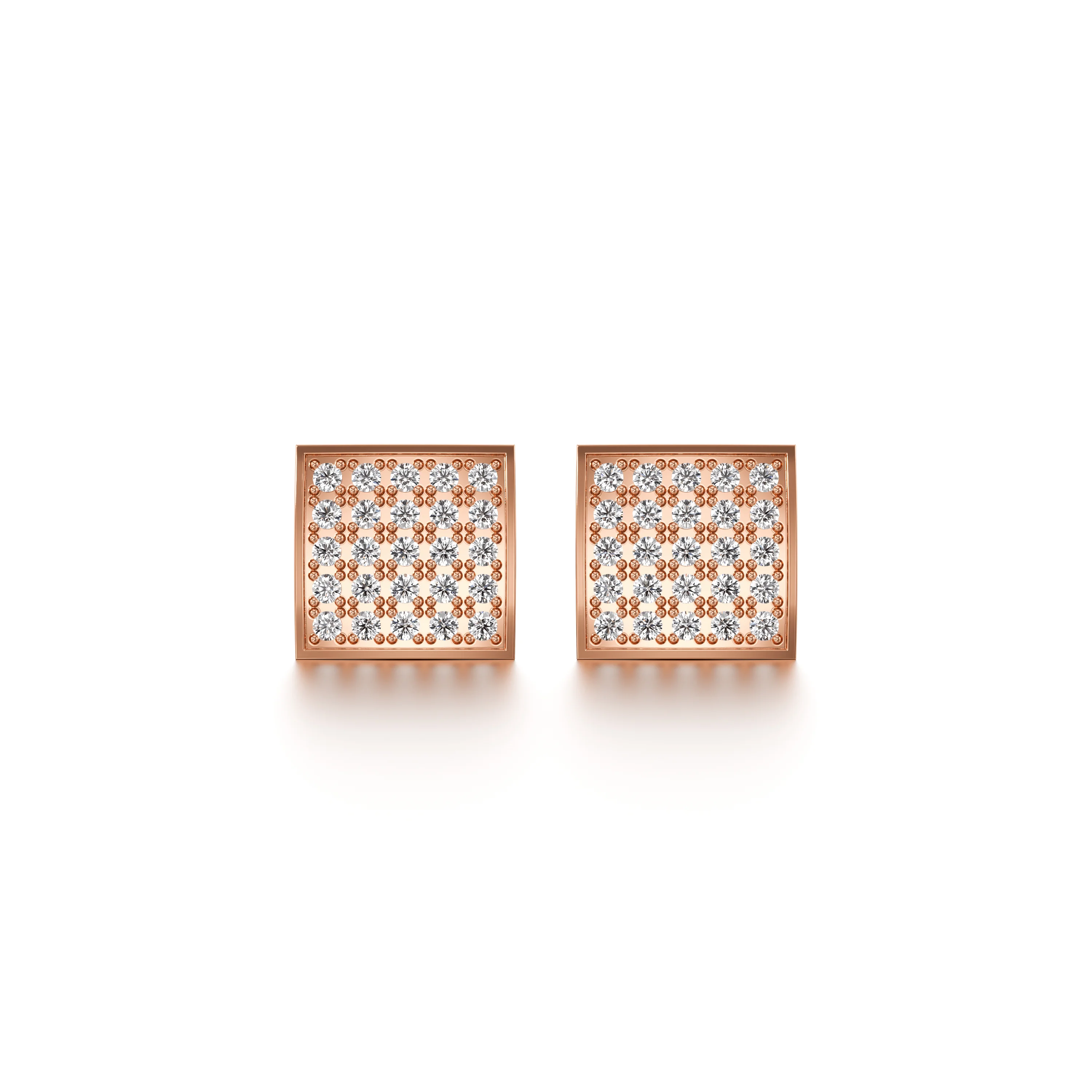 Diamond Cluster Square Frame Diamond Stud Earrings-10K-Rose Gold