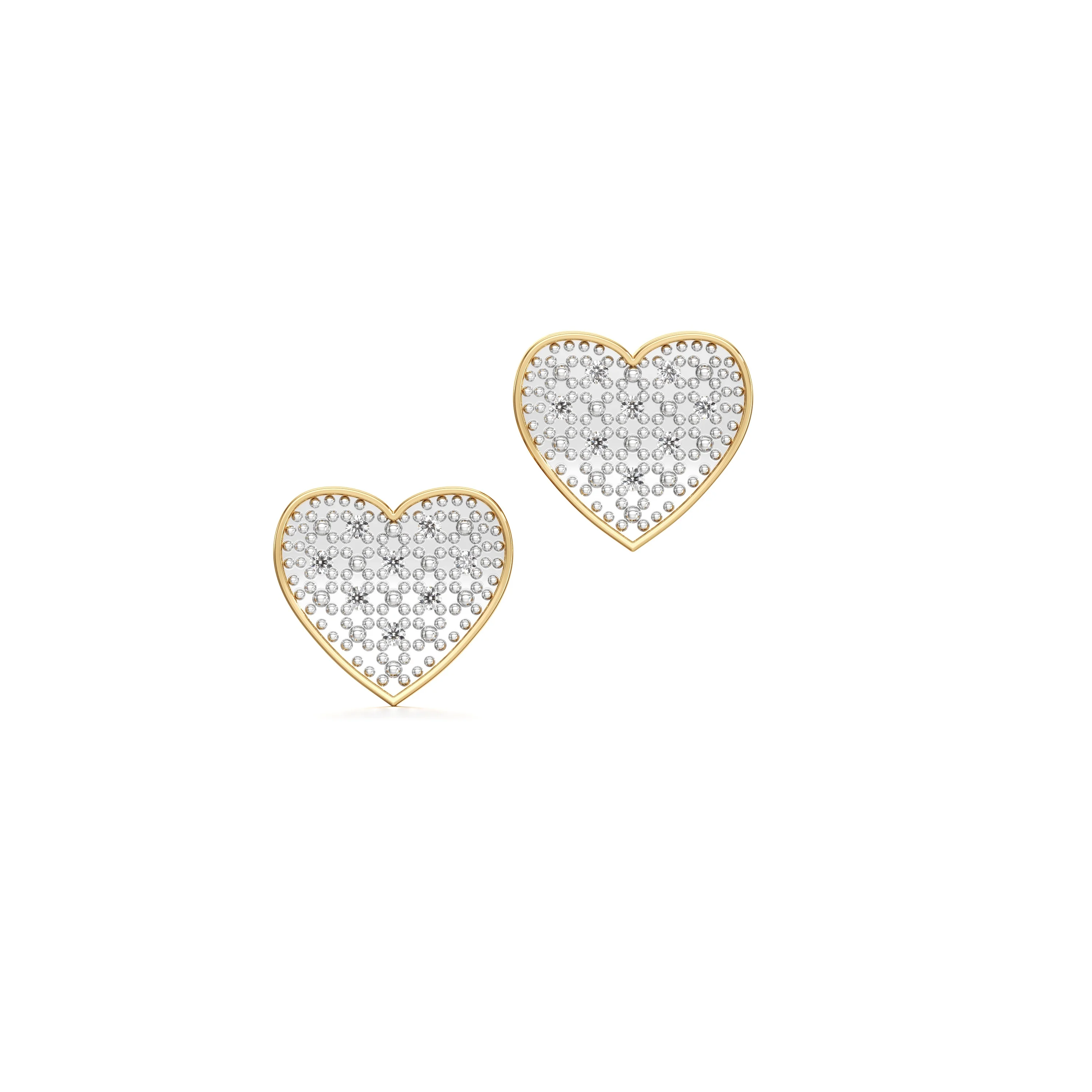 10K Yellow Gold Heart Shaped Diamond Accent Stud Earrings For Her