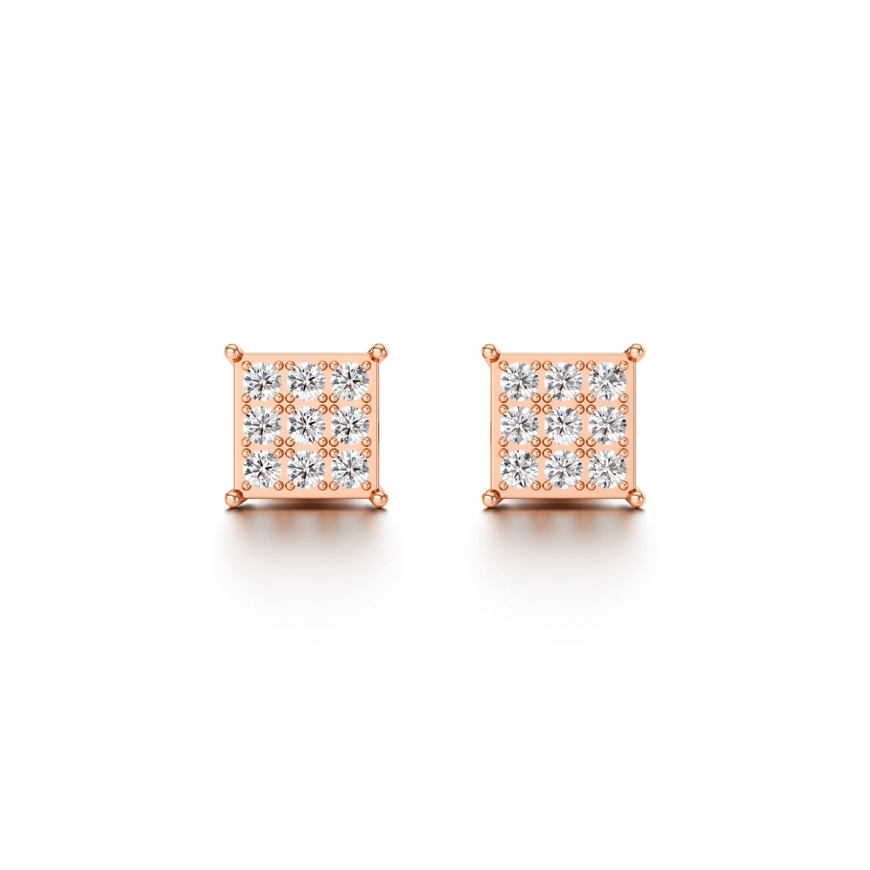 10K Rose Gold Square Shaped 0.13 CT.T.W Diamond Stud Earring
