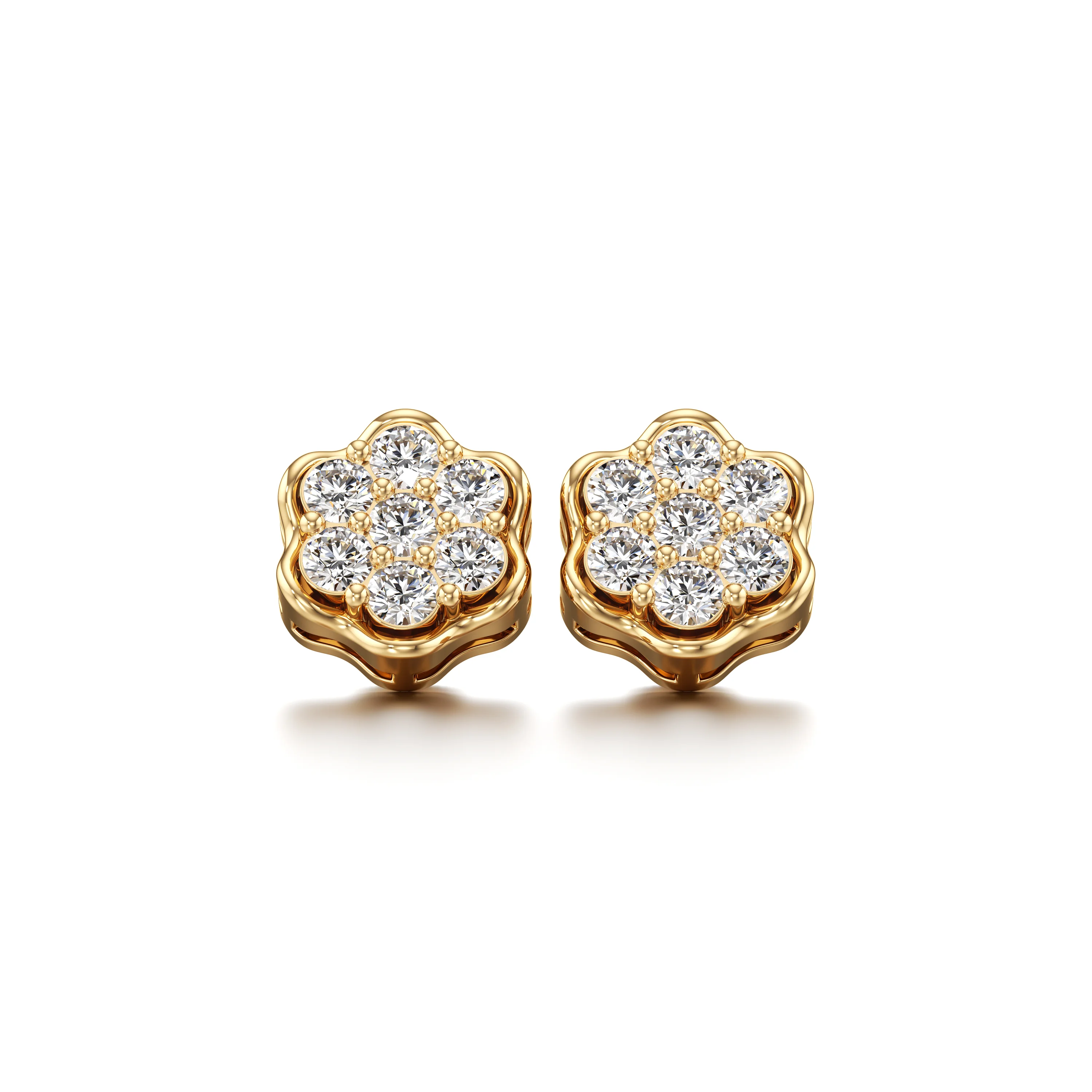 Stunning Gold Flower Stud Earrings With Diamonds
