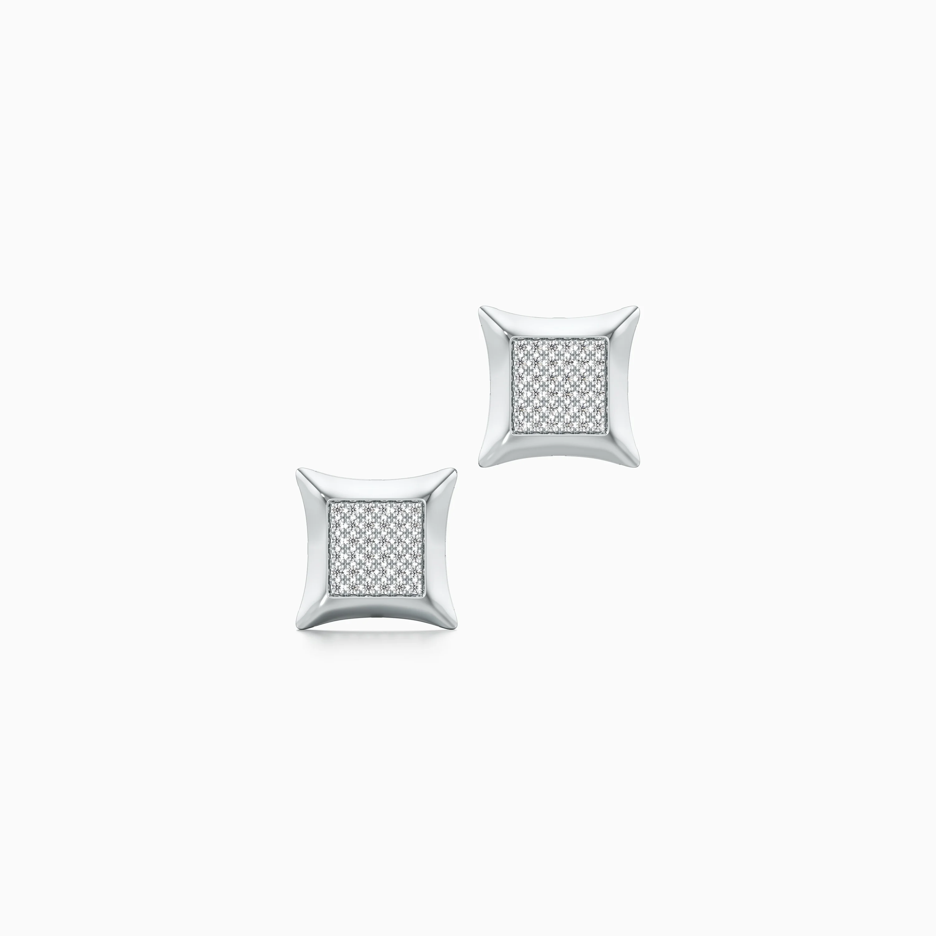 Gold Cushion-Shaped Diamond Pavé Stud Earrings-10K-White Gold