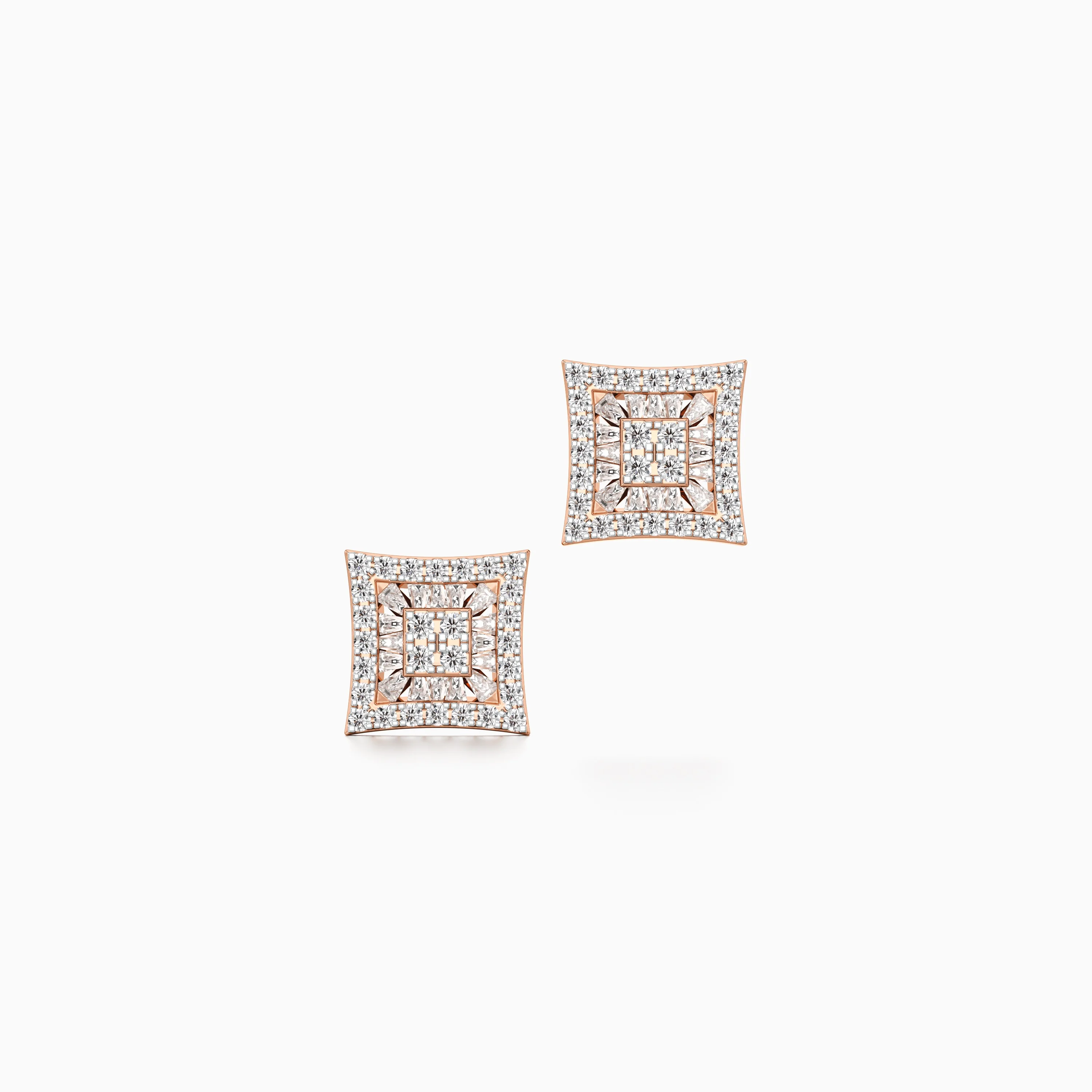 Gold Vintage-Inspired Square Diamond Stud Earrings-10K-Rose Gold