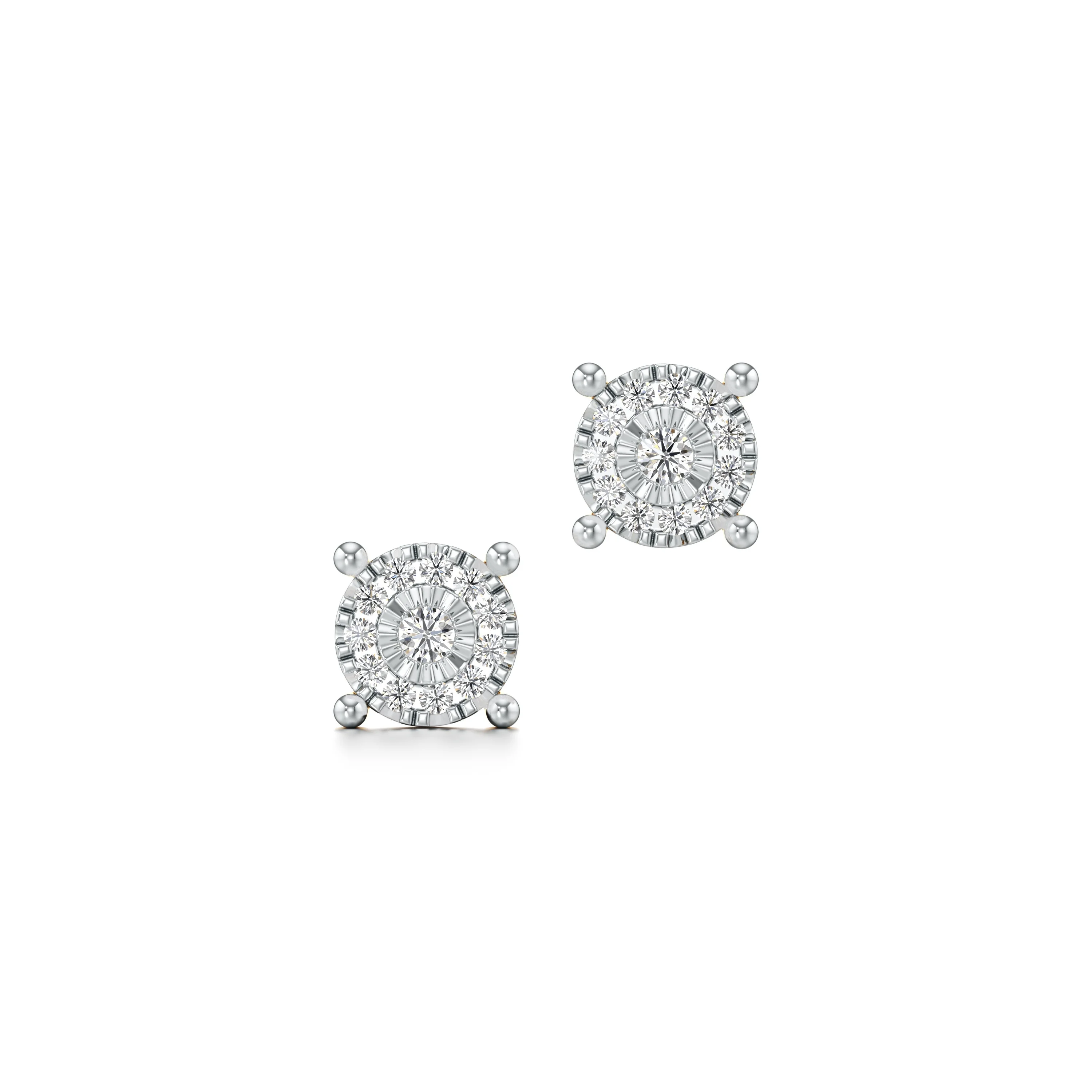 Classic Round Diamond Halo Stud Earrings