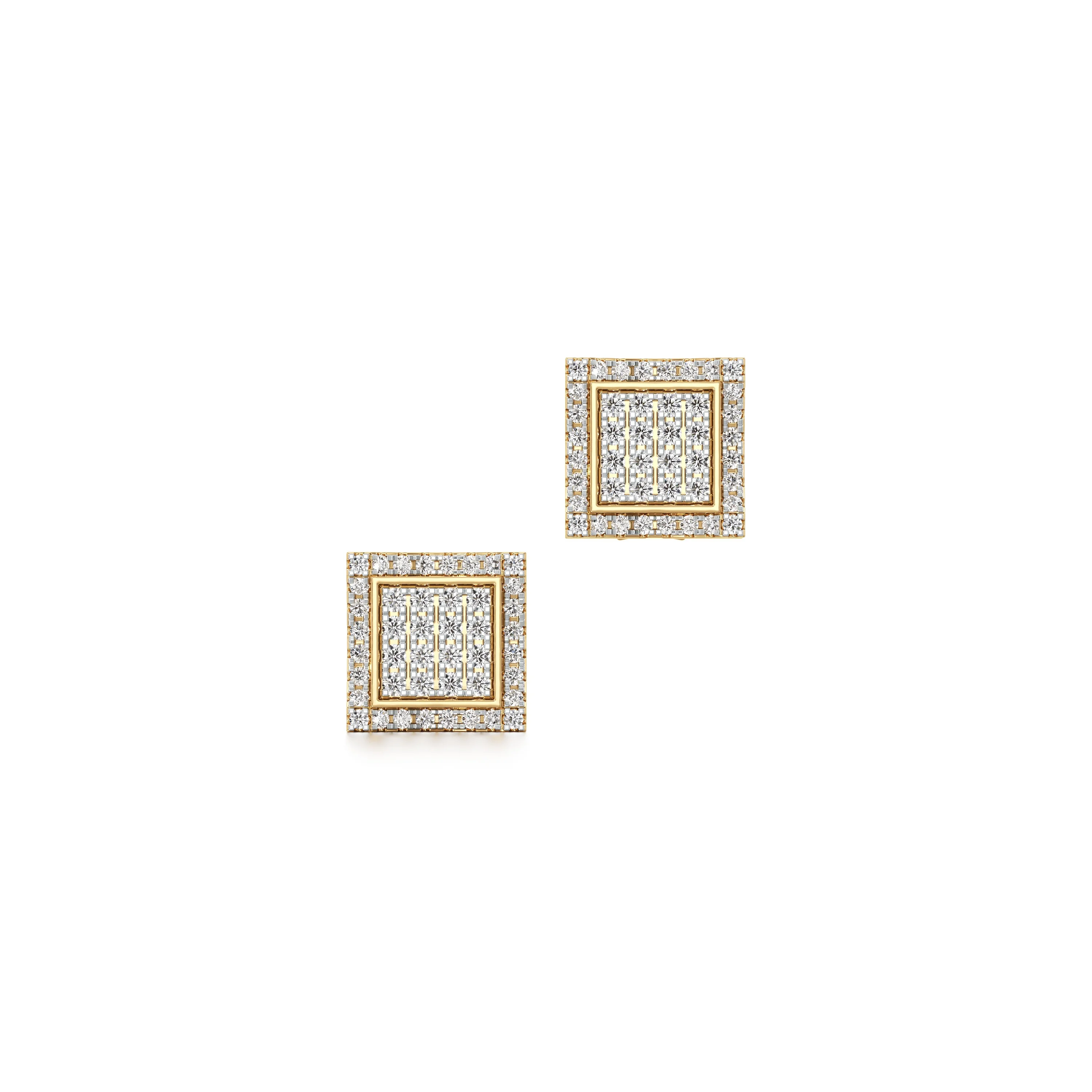 Gold Square Diamond Stud Earrings