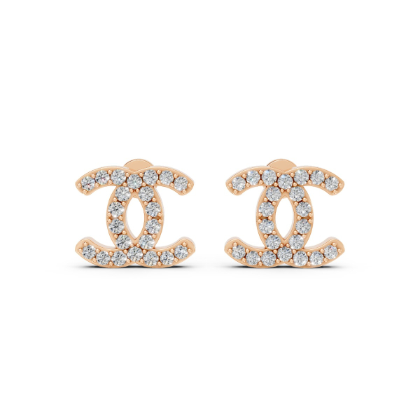 Vintage CC Stud Diamond Earrings in 10k Rose Gold