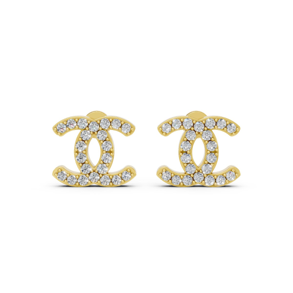 Vintage CC Stud Diamond Earrings in 10k Yellow Gold New
