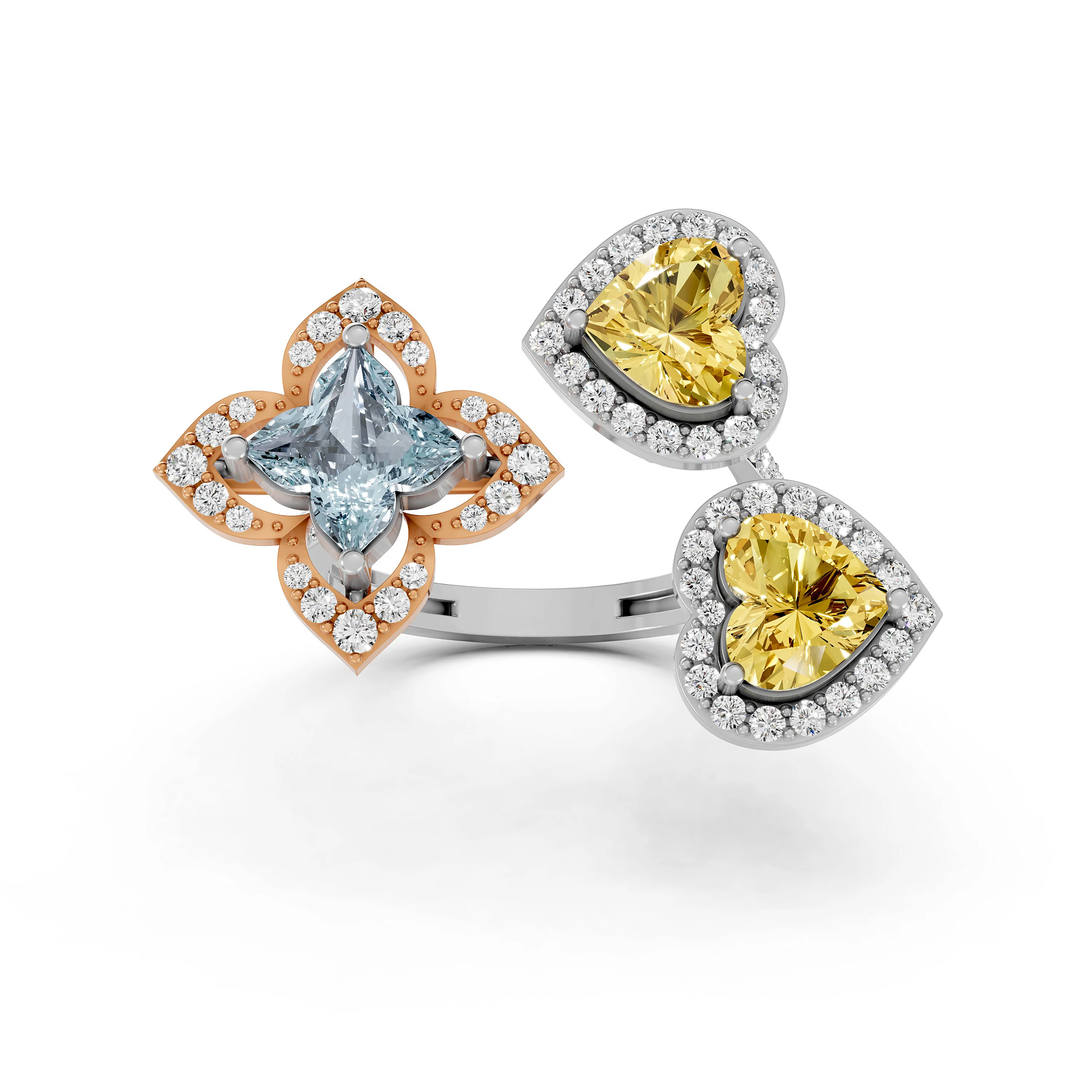 Fancy Center and Yellow Heart Lab Grown Diamond Statement Ring in Luxe Two Tone Gold