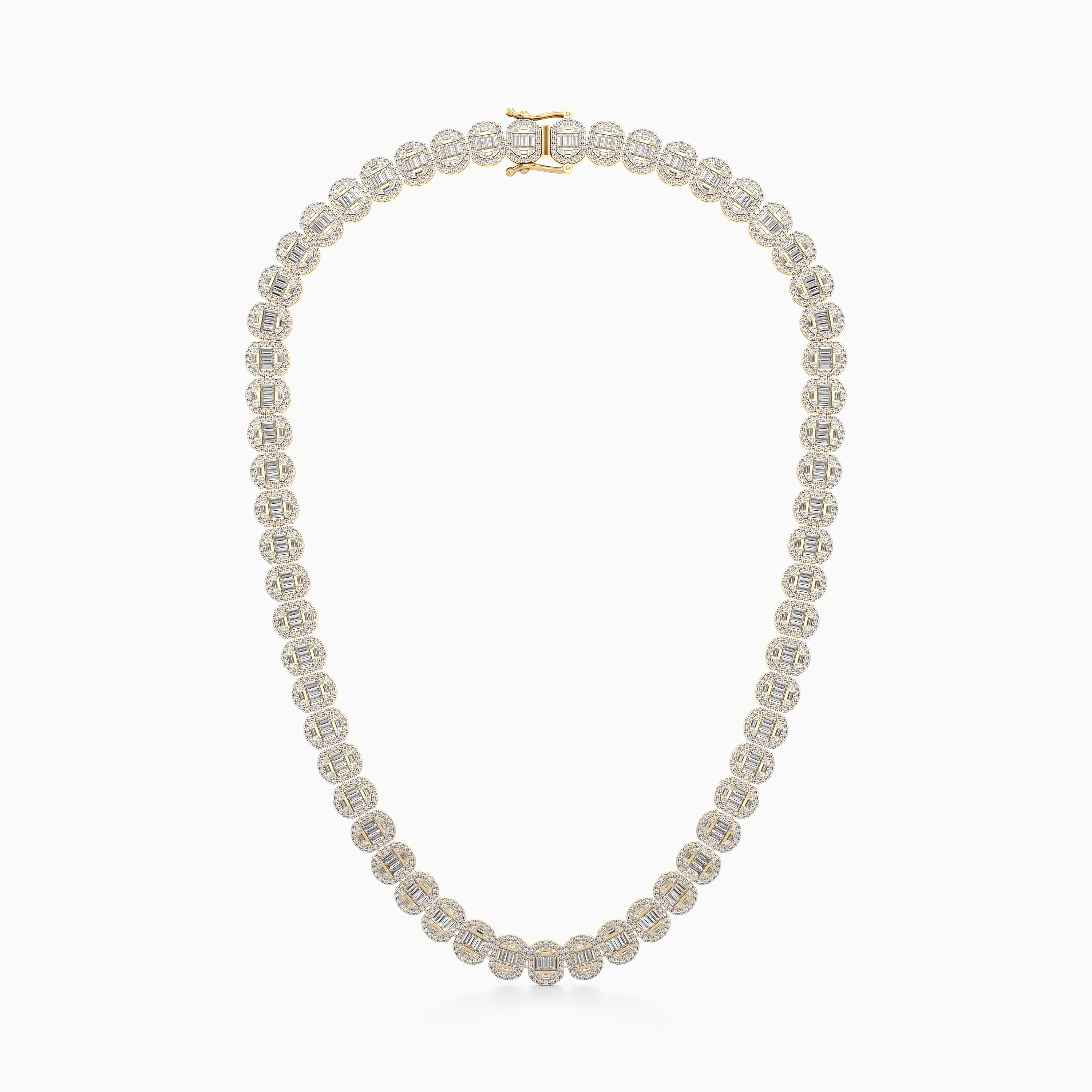 Gold Diamond Studded Oval Link Necklace Chain With GB Closure