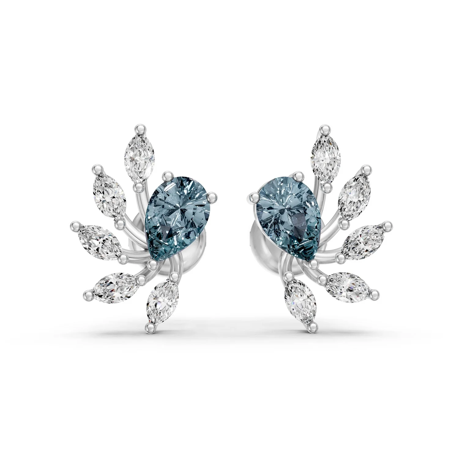 Pear Shape Aquamarine with Marquise Lab Grown Diamonds Stud Earring in Luxe Gold