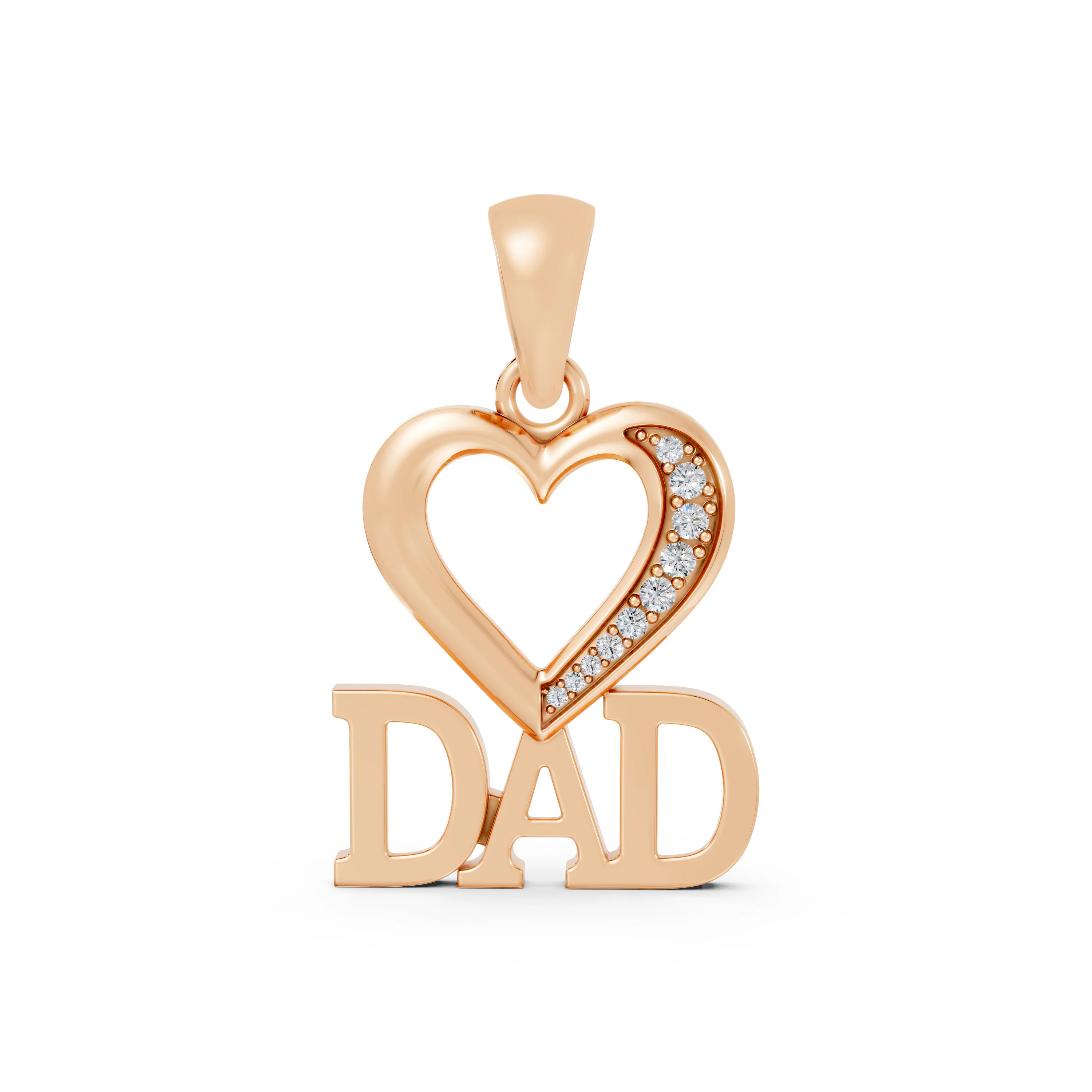 10K Rose Gold 'DAD' Pendant with Heart Design and 0.13 CT.T.W Sparkling Diamonds - A Perfect Gift for Dad